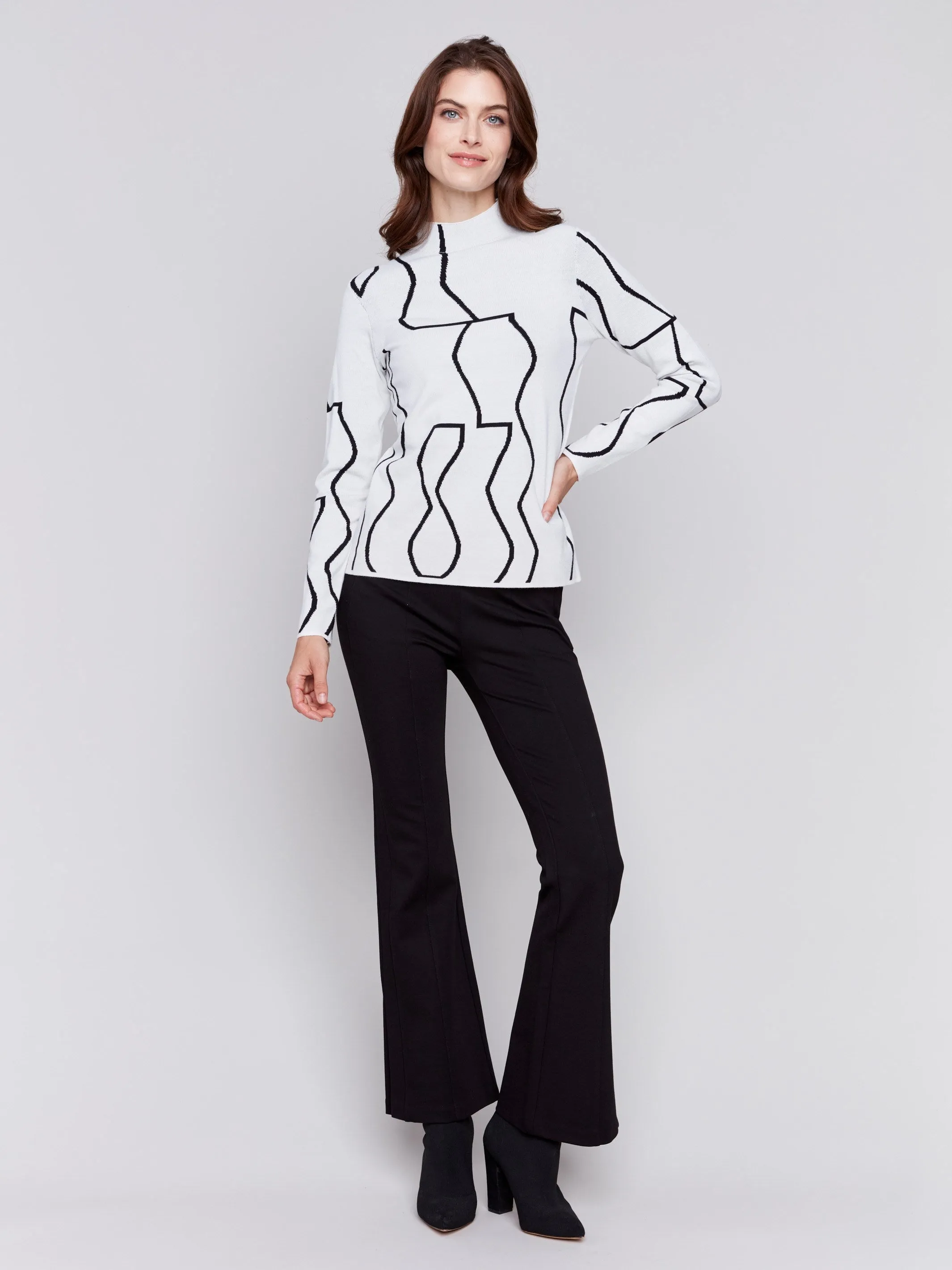 Reversible Jacquard Mock Neck Sweater - Black & Cream sold by Charlie B product image thumbnail 3