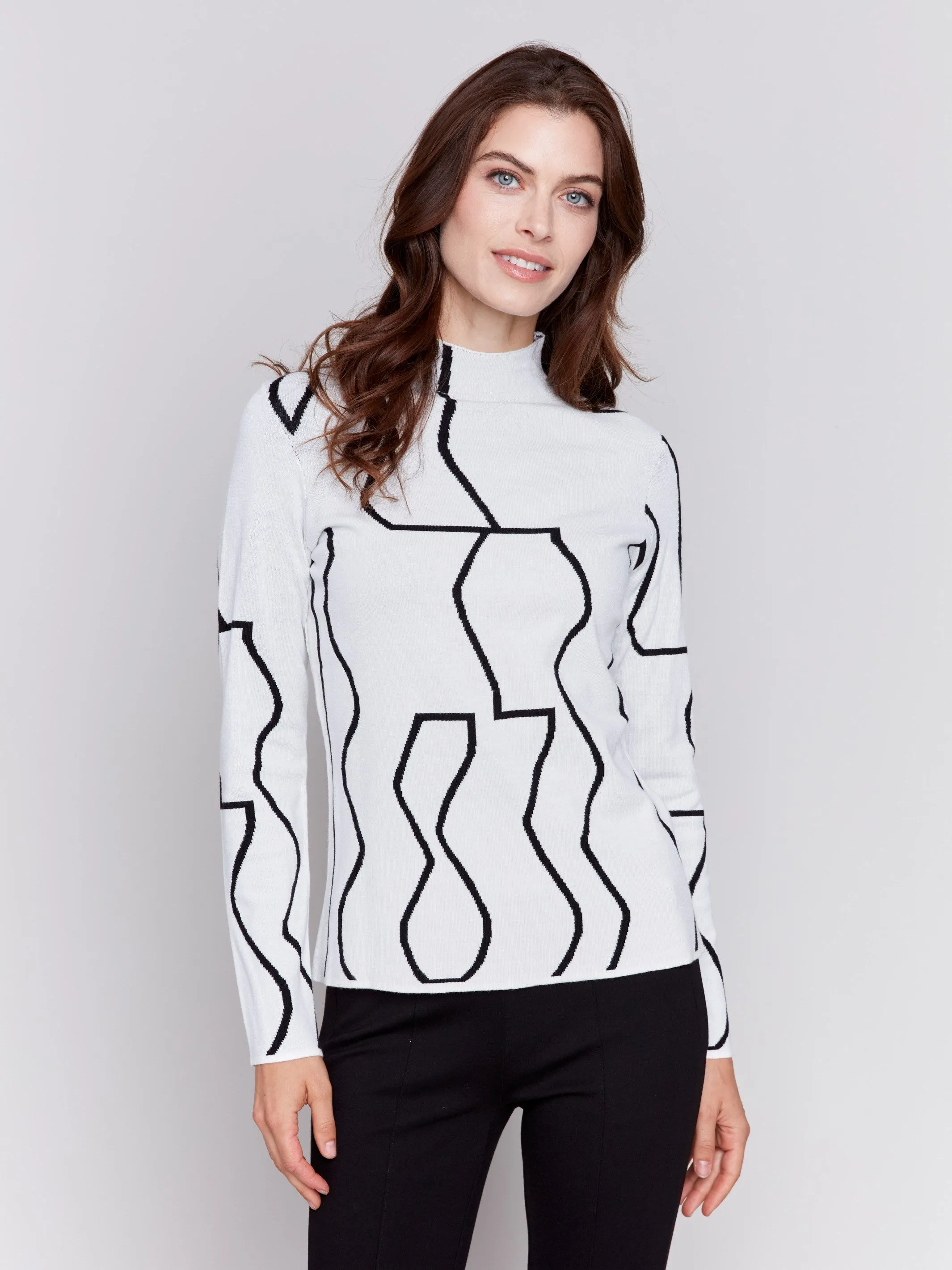 Reversible Jacquard Mock Neck Sweater - Black & Cream sold by Charlie B