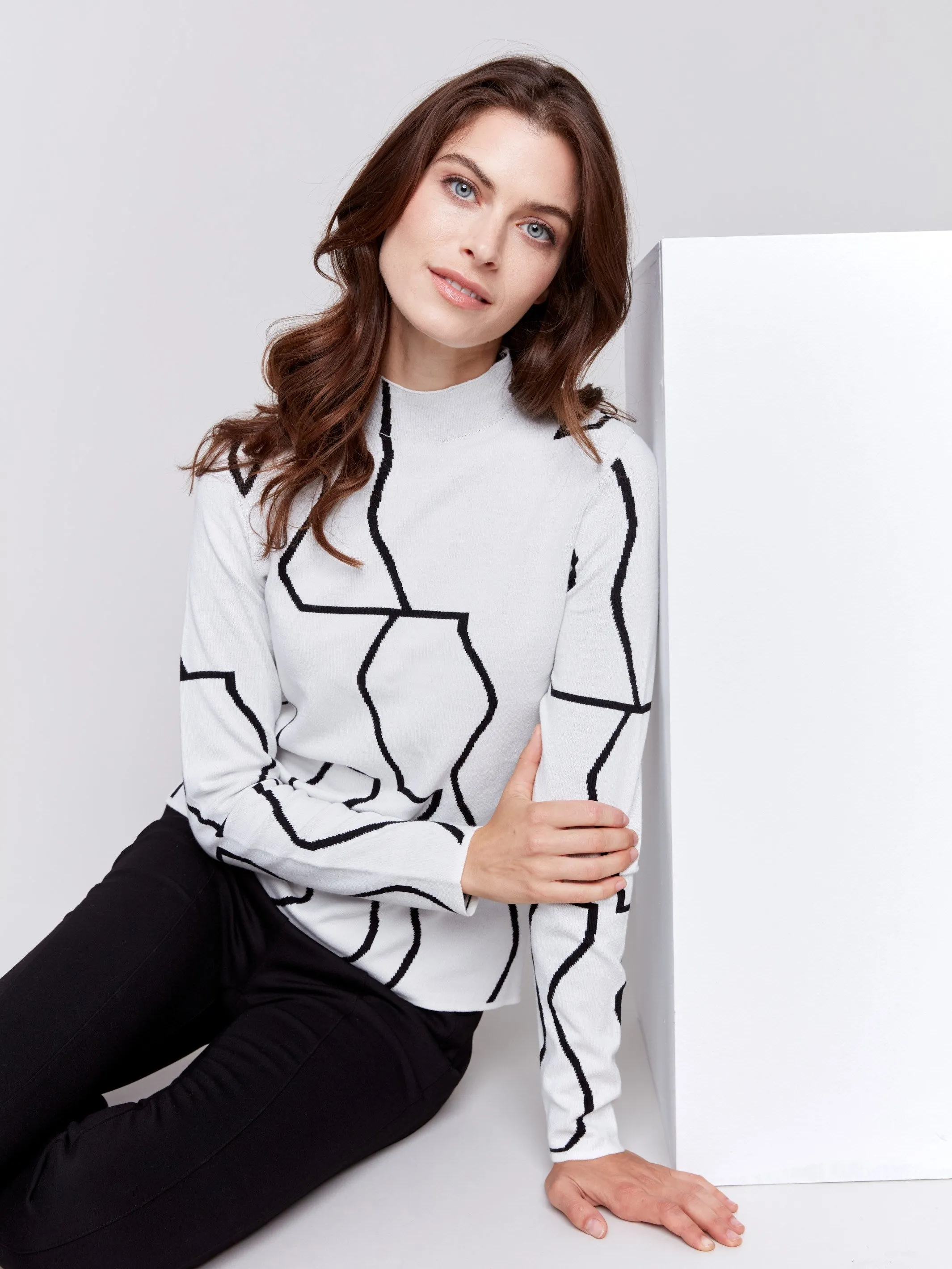 Reversible Jacquard Mock Neck Sweater - Black & Cream sold by Charlie B product image thumbnail 5