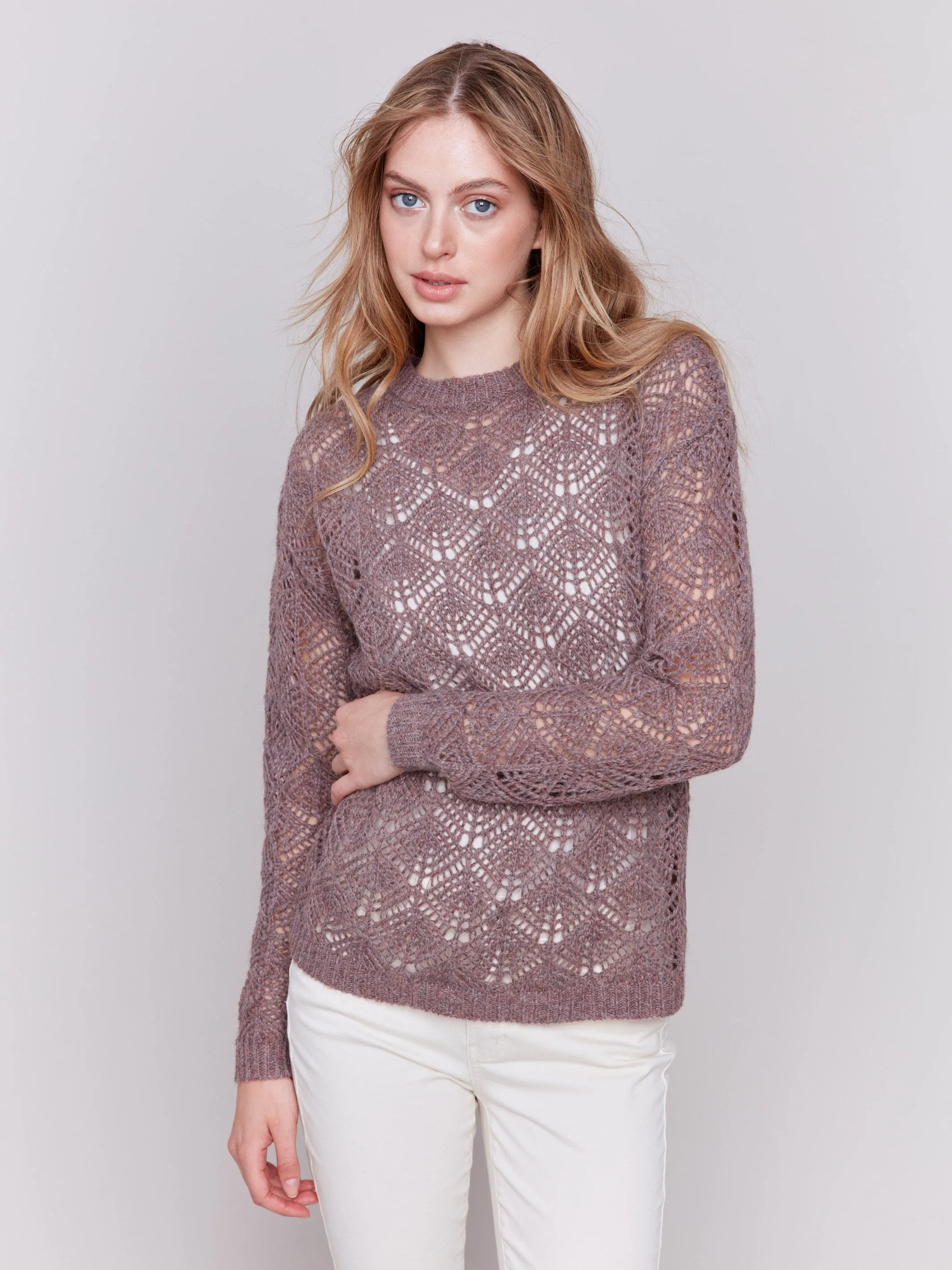 Crochet Knit Sweater - Taupe sold by Charlie B