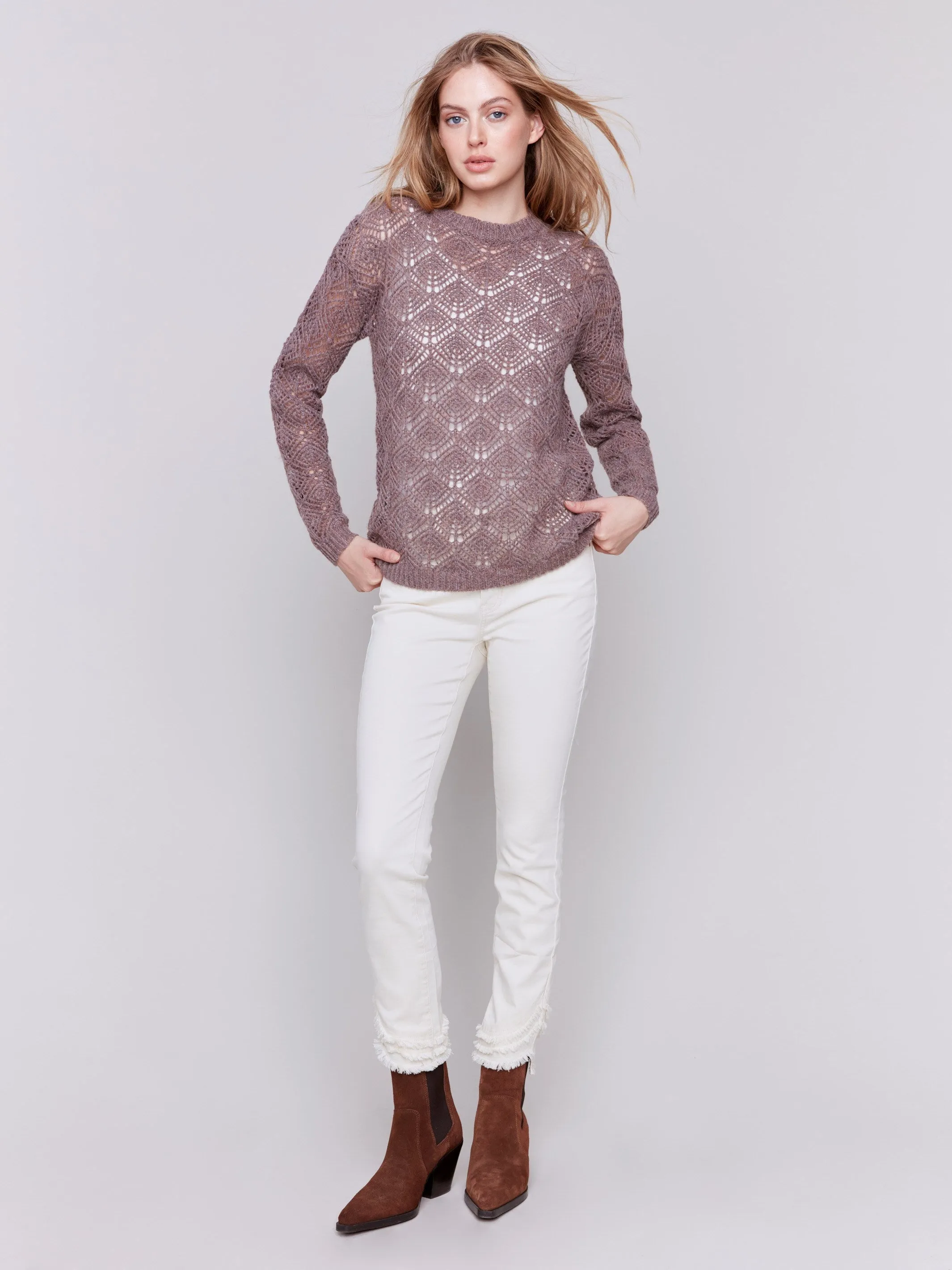 Crochet Knit Sweater - Taupe sold by Charlie B product image thumbnail 2