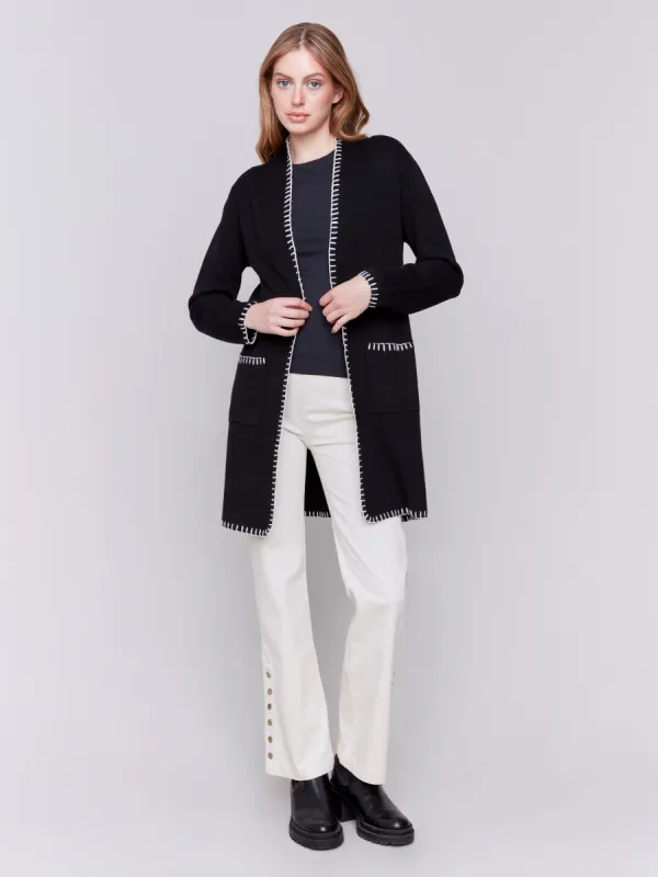 Blanket Stitch Long Cardigan - Black sold by Charlie B