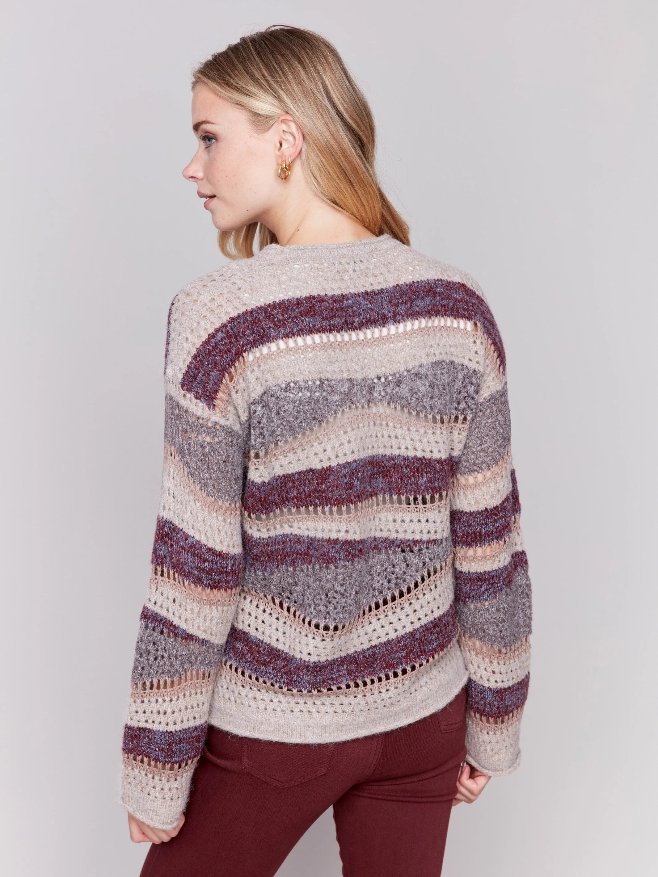 Patchwork Knit Drop Shoulder Sweater - Cabernet sold by Charlie B product image thumbnail 3