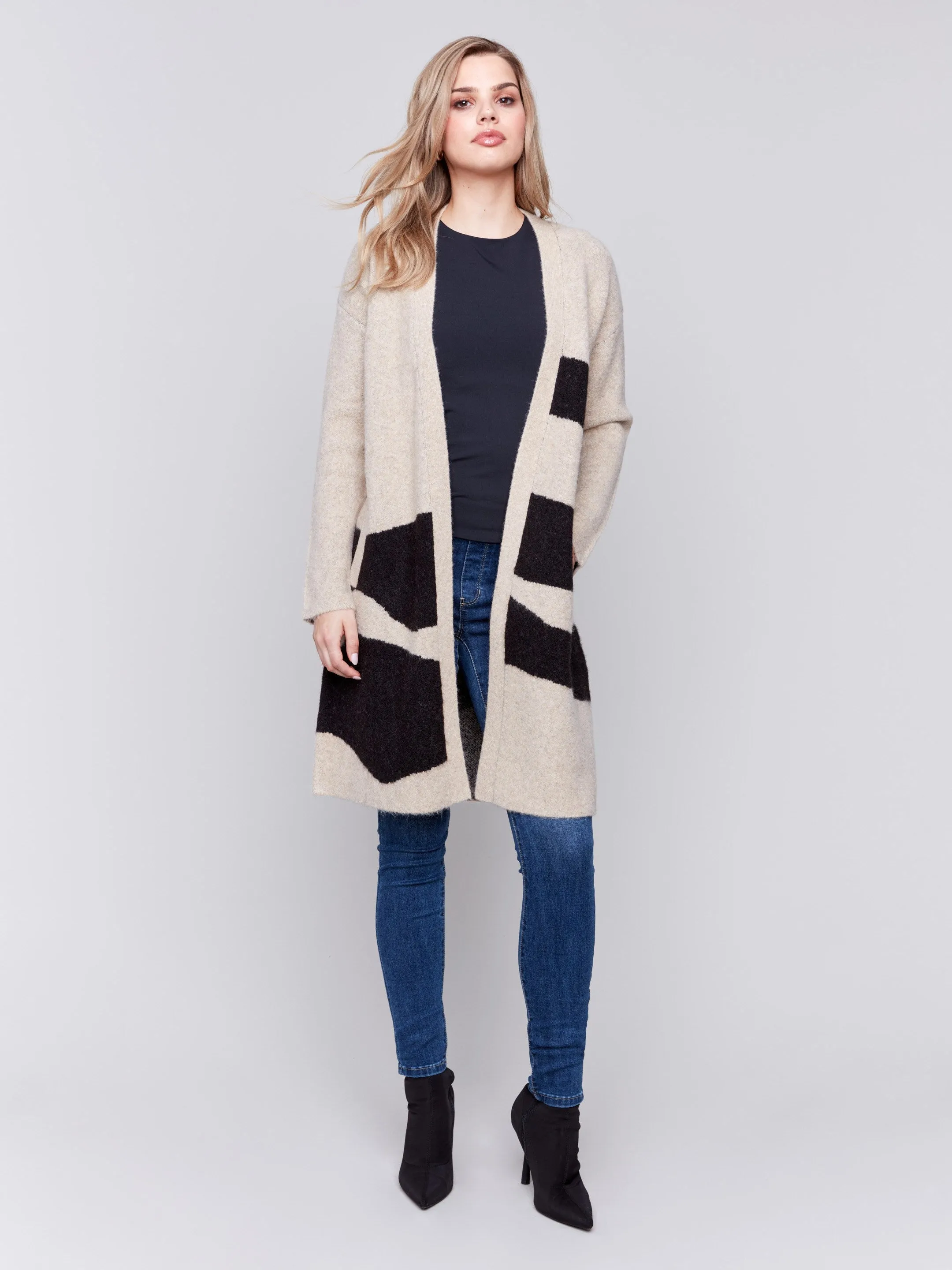 Long Jacquard Knit Cardigan - Oatmeal sold by Charlie B product image thumbnail 4