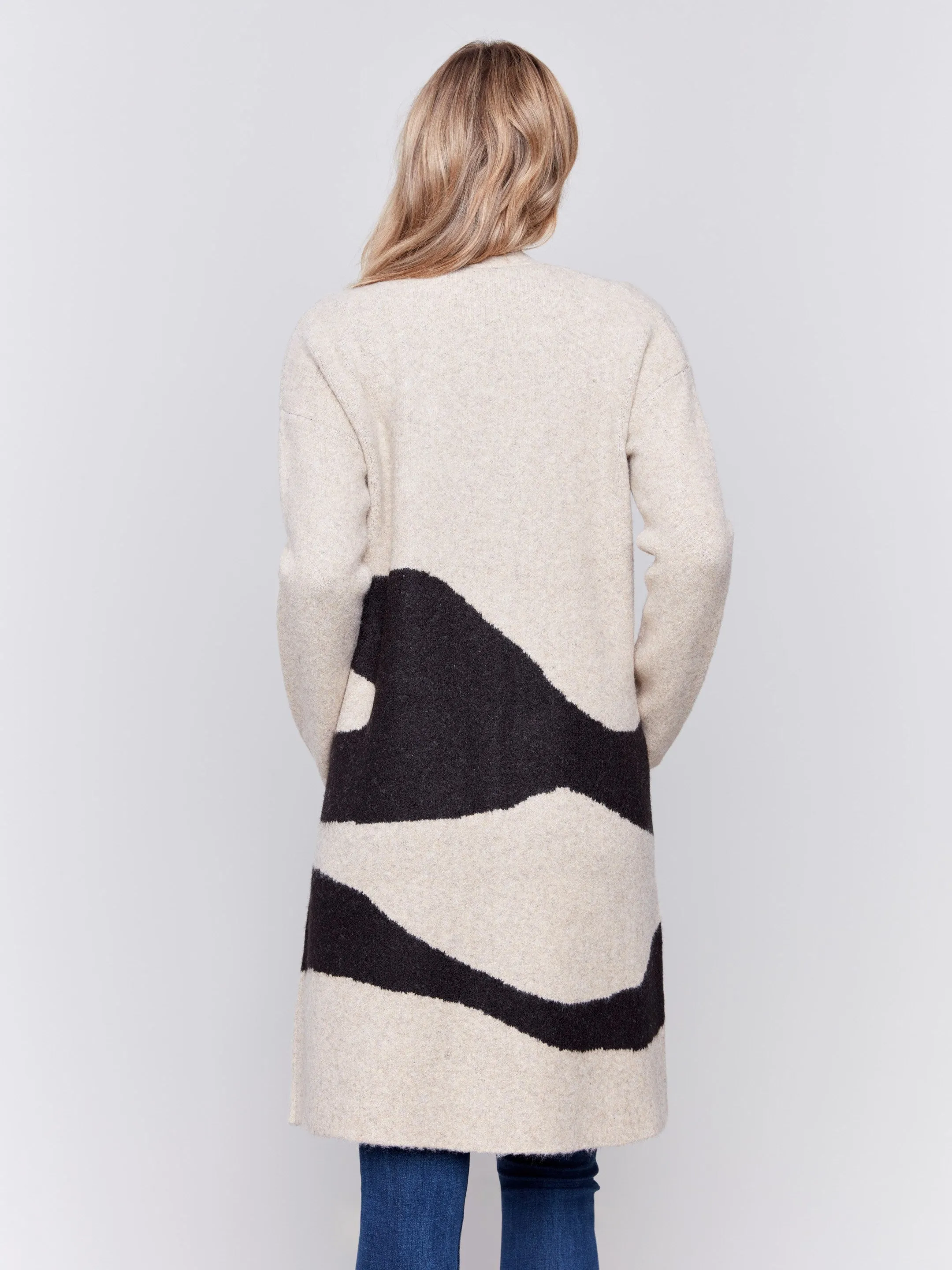 Long Jacquard Knit Cardigan - Oatmeal sold by Charlie B product image thumbnail 3