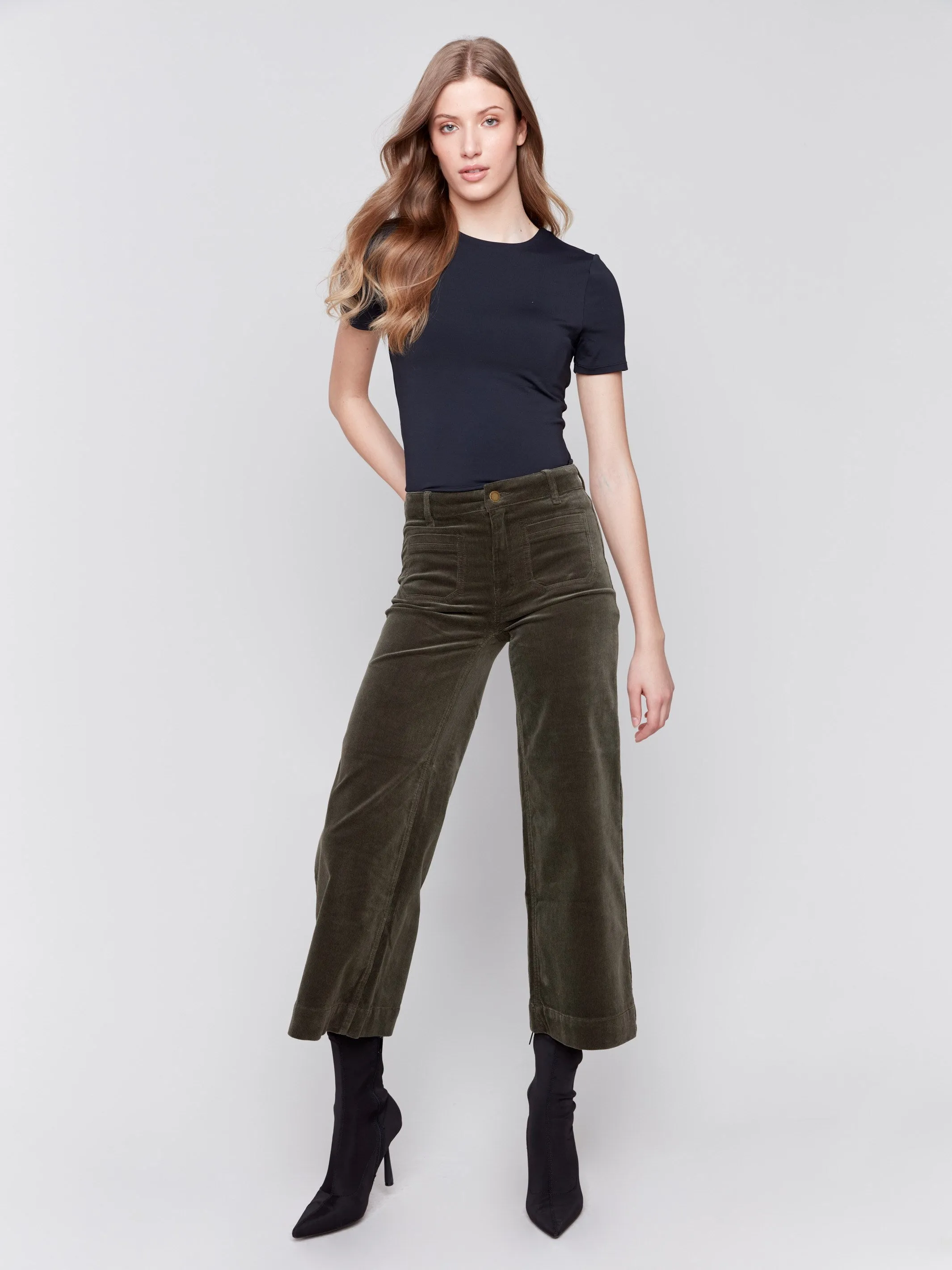 Patch Pocket Corduroy Flare Pants - Spruce sold by Charlie B