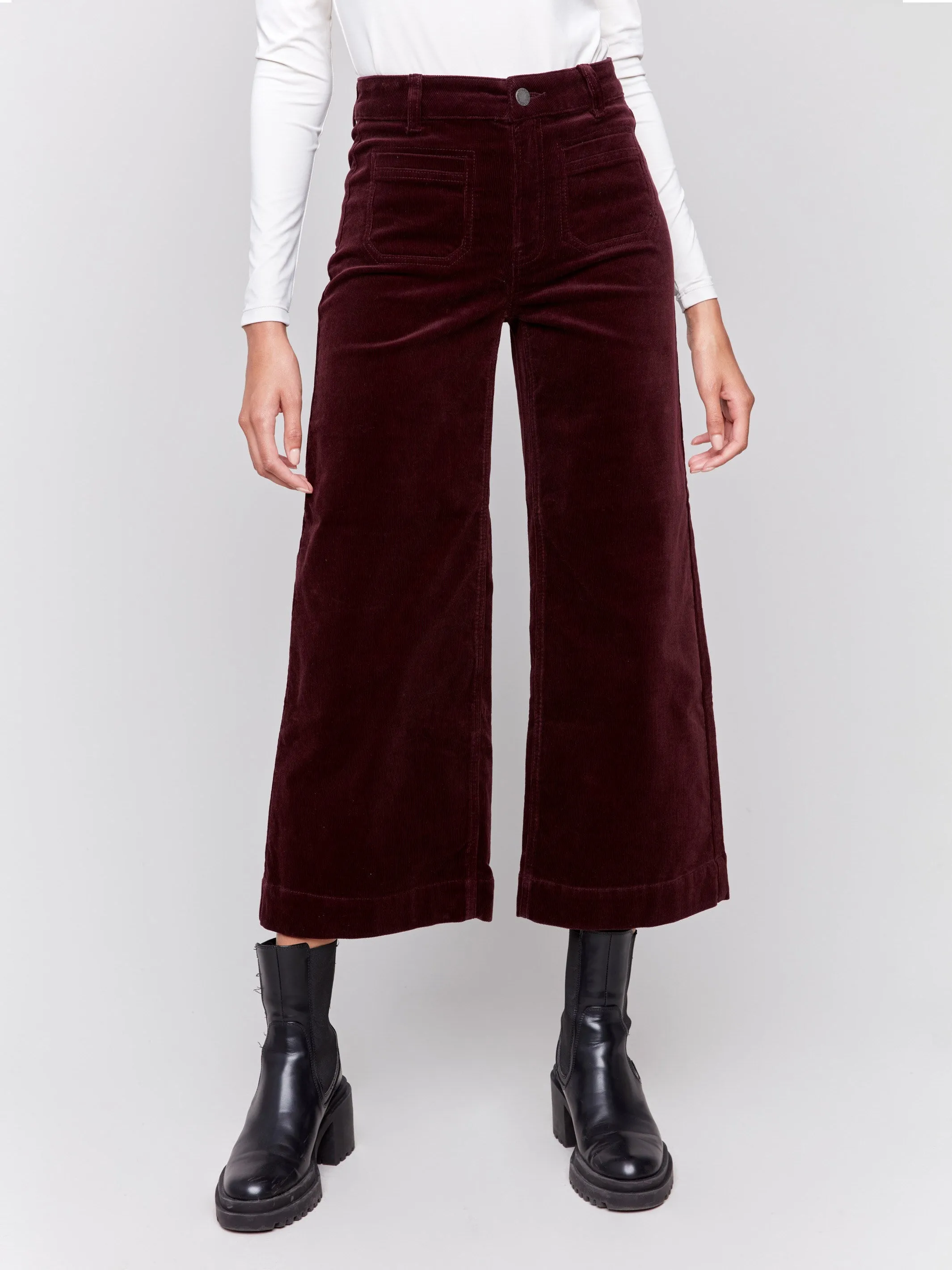 Patch Pocket Corduroy Flare Pants - Plum sold by Charlie B product image thumbnail 2