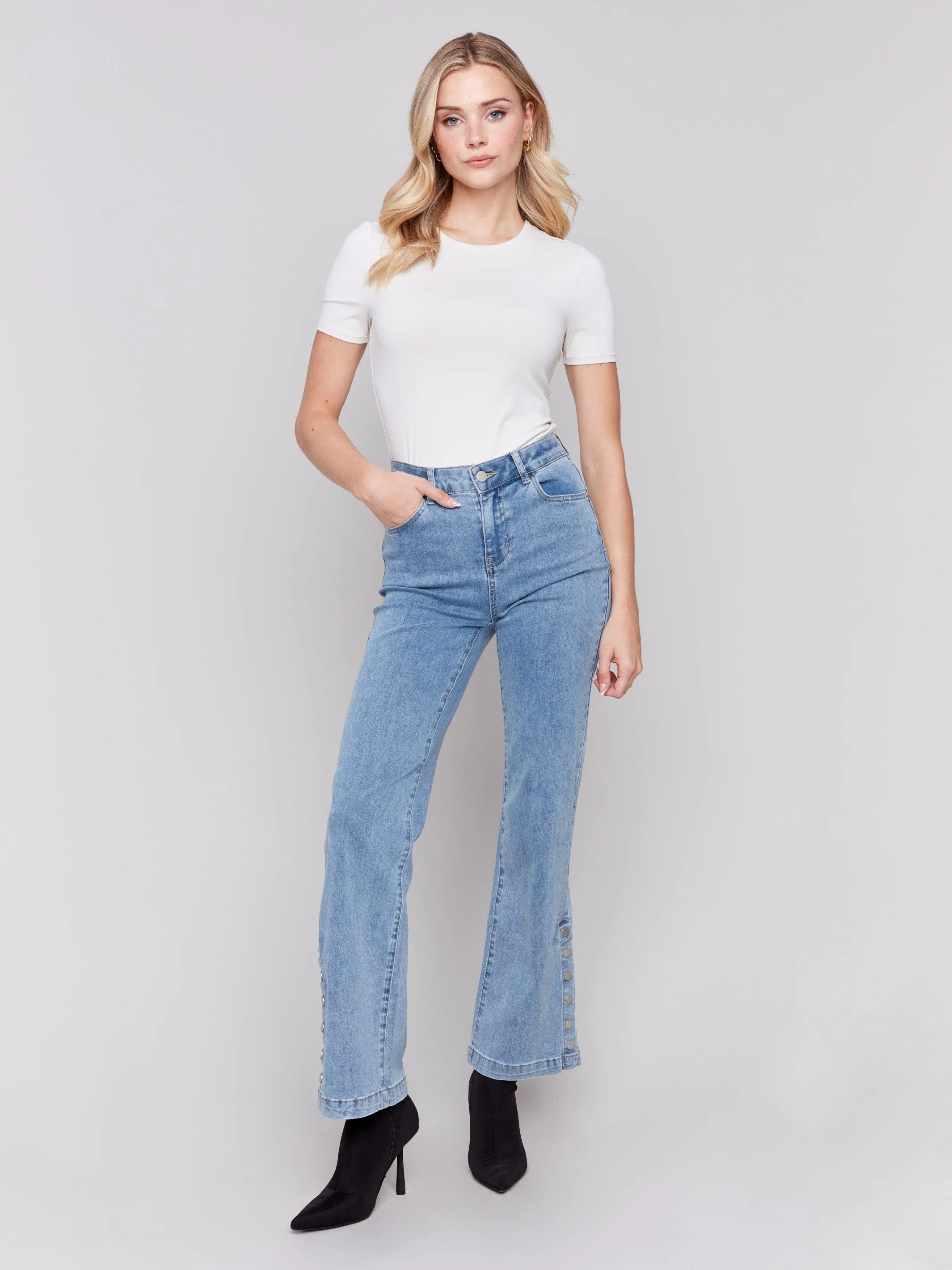 Flare Jeans with Side Buttons - Light Blue sold by Charlie B