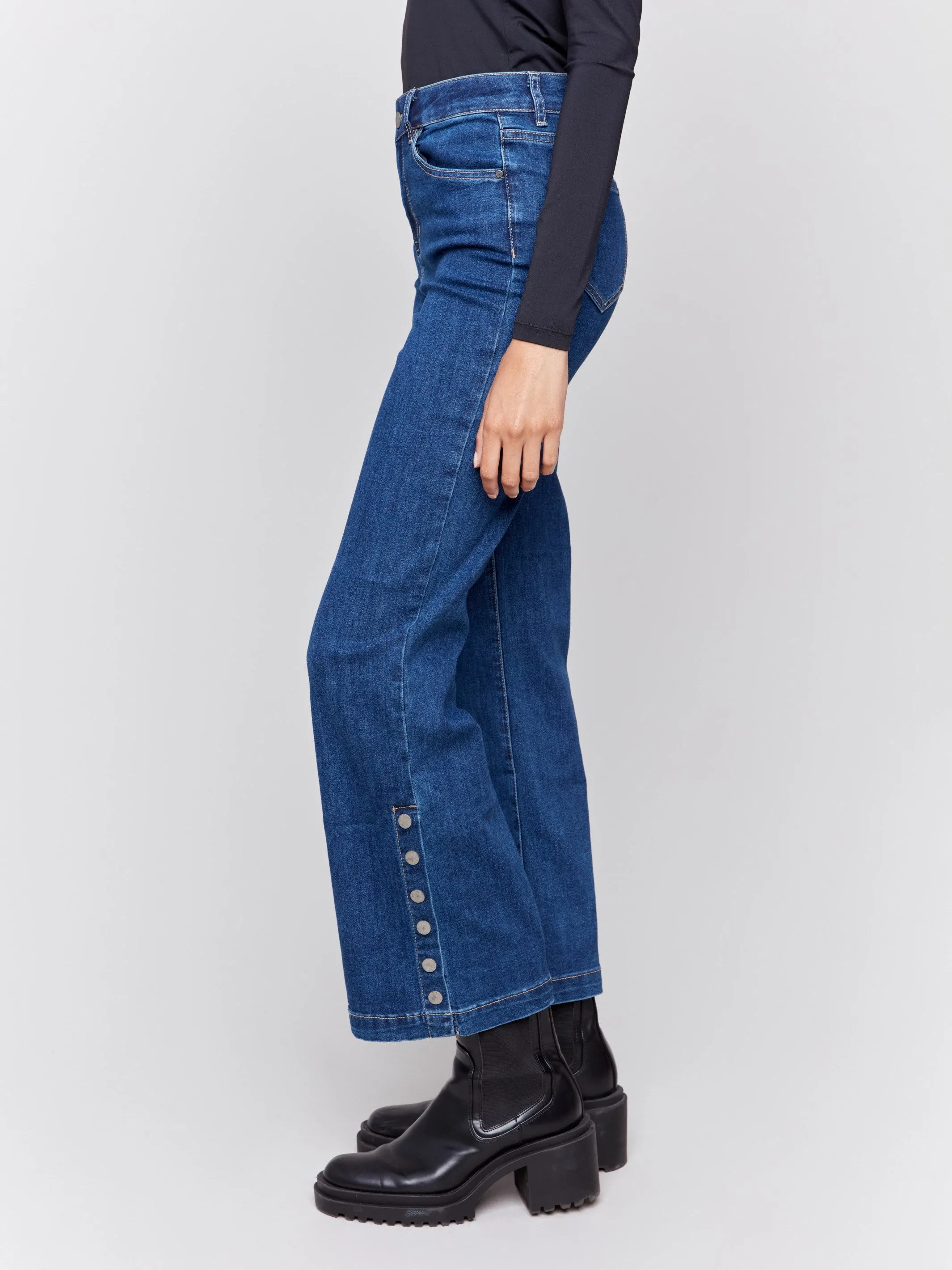 Flare Jeans With Side Buttons - Indigo sold by Charlie B product image thumbnail 3