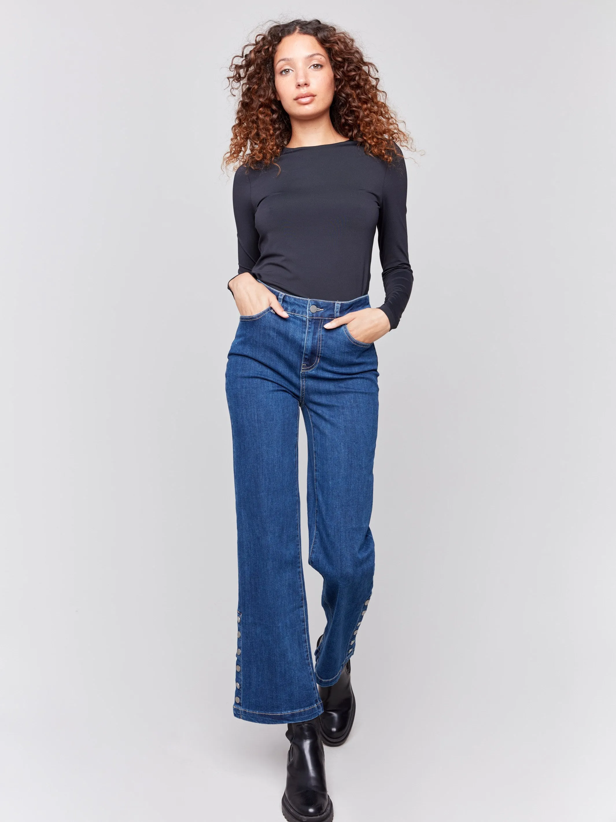 Flare Jeans With Side Buttons - Indigo sold by Charlie B product image thumbnail 4