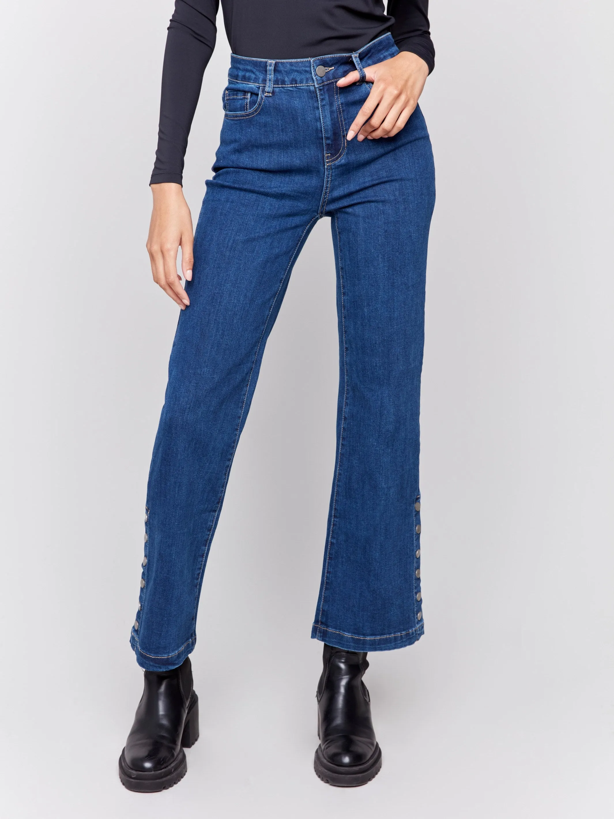 Flare Jeans With Side Buttons - Indigo sold by Charlie B product image thumbnail 2