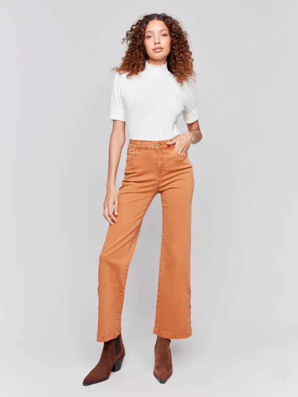 Flare Twill Jeans with Side Buttons - Ginger sold by Charlie B