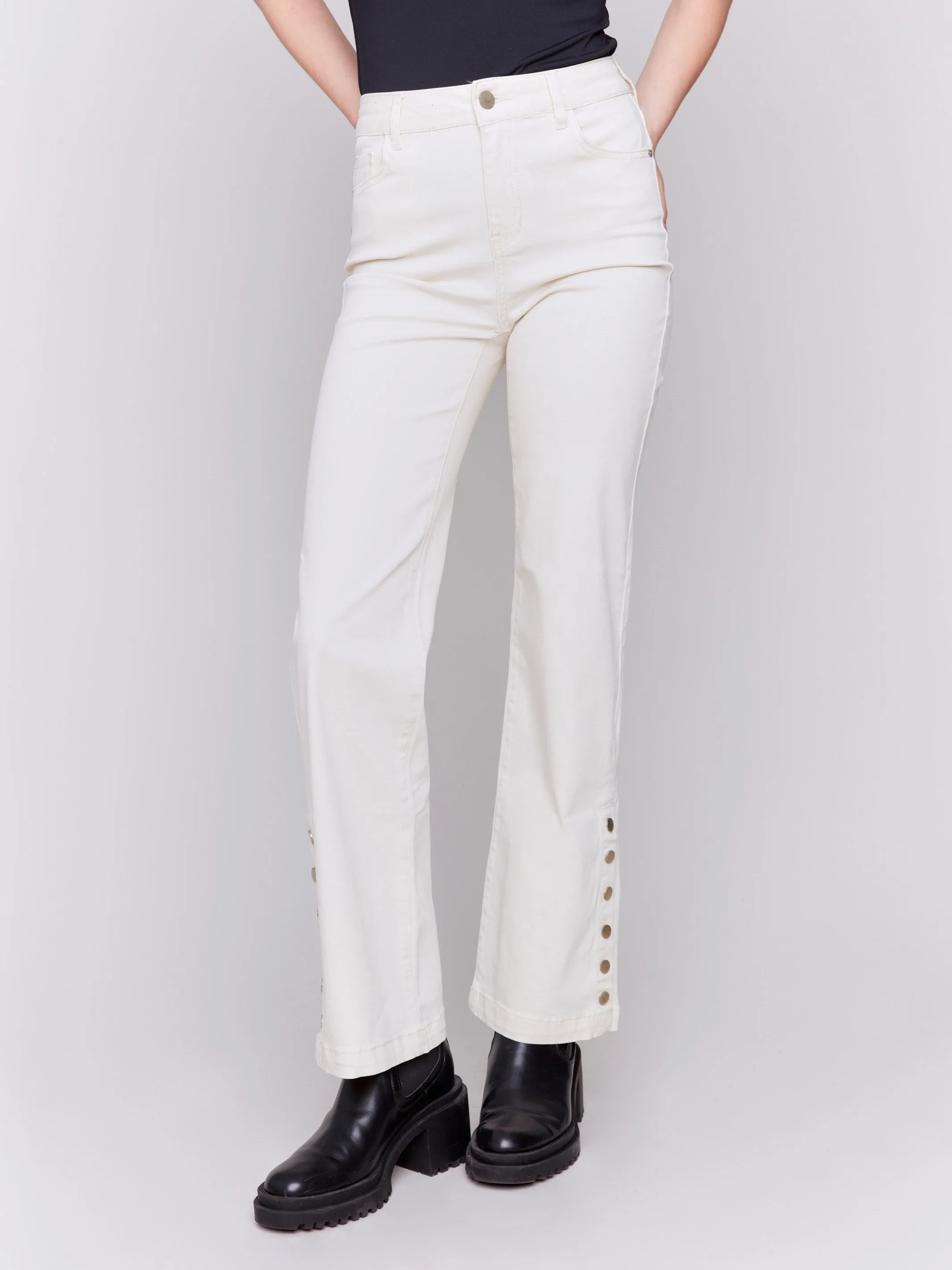 Flare Twill Jeans with Side Buttons - Natural sold by Charlie B product image thumbnail 2