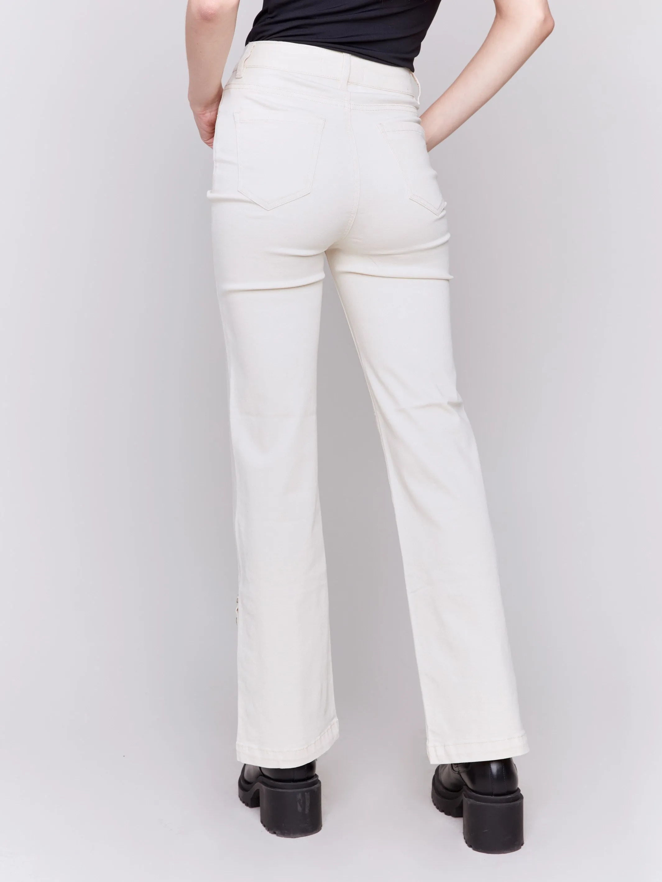 Flare Twill Jeans with Side Buttons - Natural sold by Charlie B product image thumbnail 4