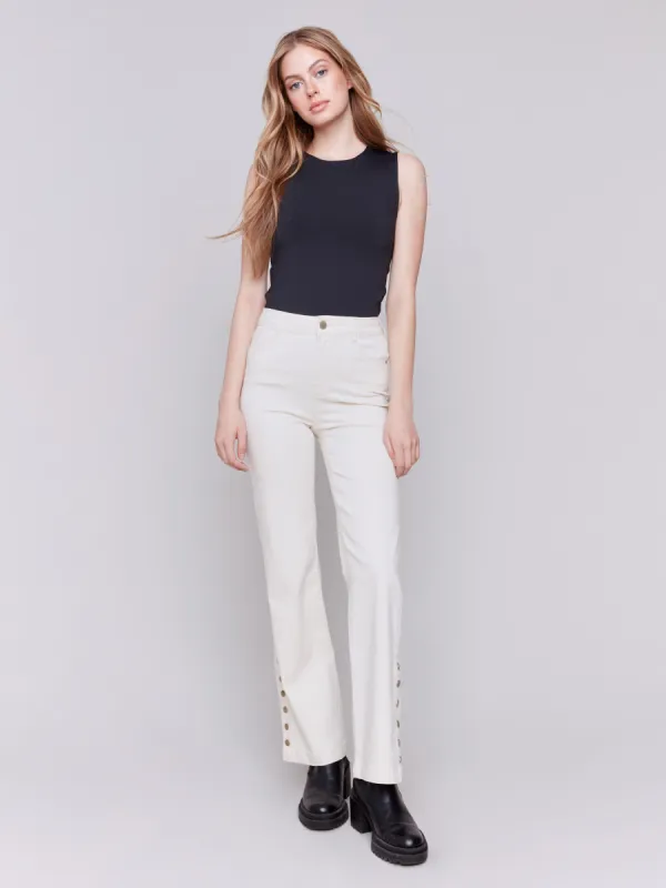 Flare Twill Jeans with Side Buttons - Natural sold by Charlie B
