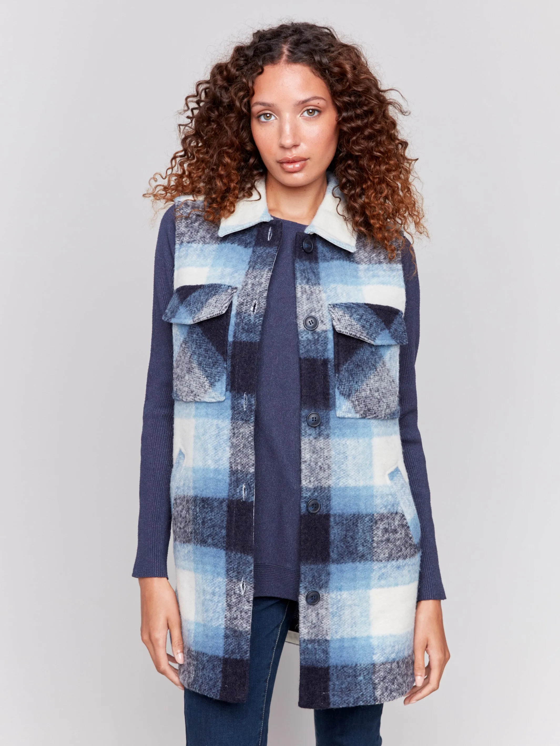 Long Boiled Wool Vest - Denim sold by Charlie B product image thumbnail 5