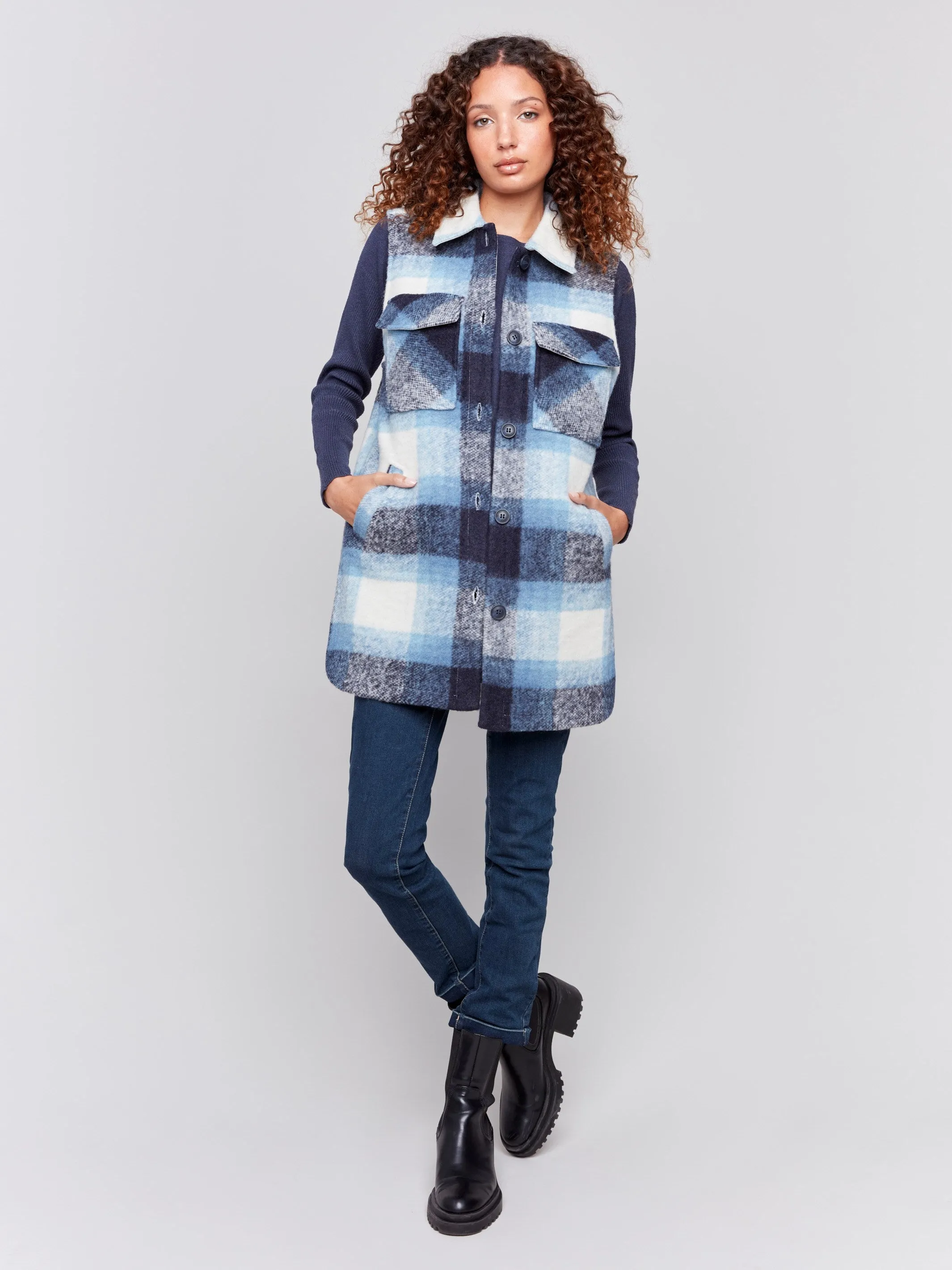 Long Boiled Wool Vest - Denim sold by Charlie B product image thumbnail 2
