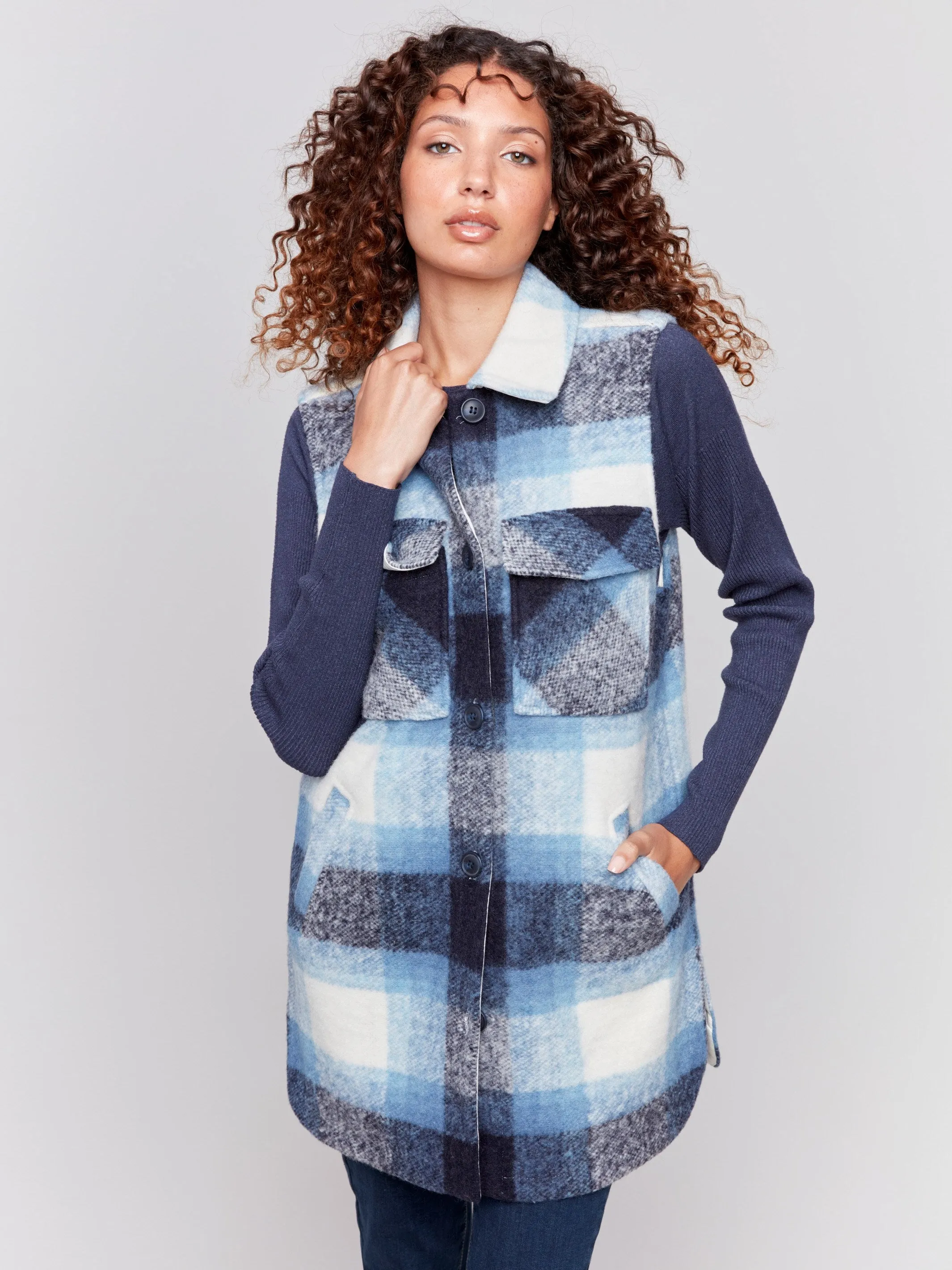 Long Boiled Wool Vest - Denim sold by Charlie B product image thumbnail 3
