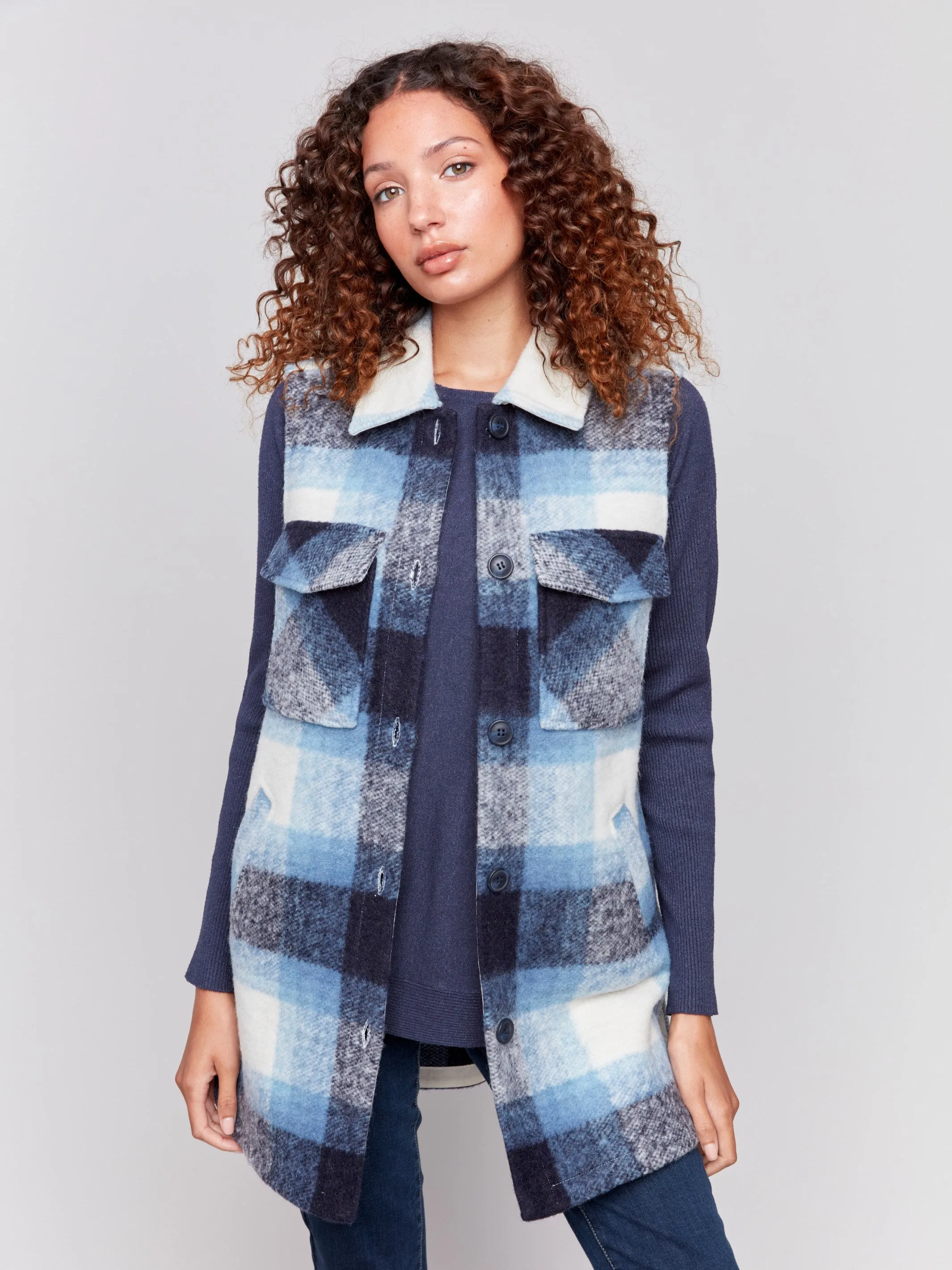 Long Boiled Wool Vest - Denim sold by Charlie B