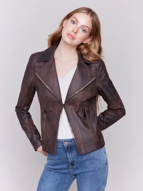 Vintage Faux Leather Perfecto Jacket - Mocha sold by Charlie B