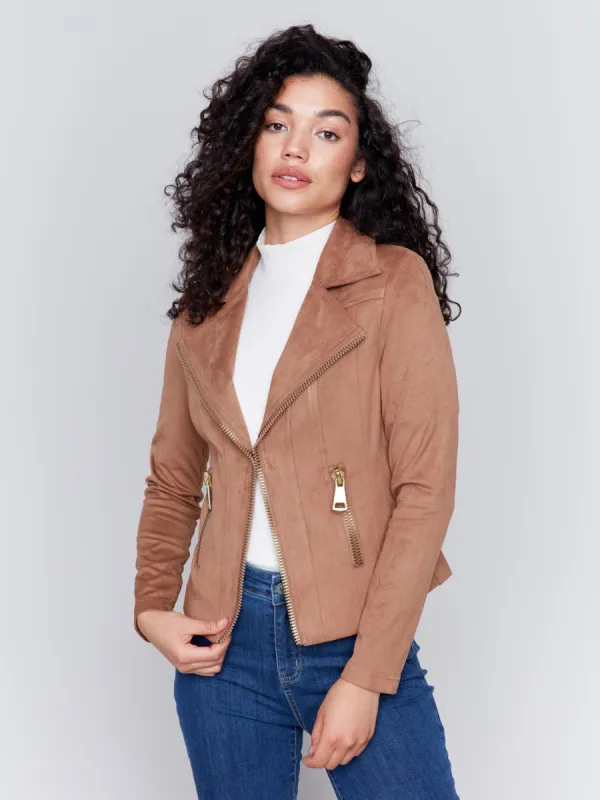 Vintage Faux Suede Perfecto Jacket - Truffle sold by Charlie B