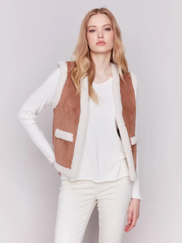 Reversible Faux Fur & Suede Vest - Ecru sold by Charlie B