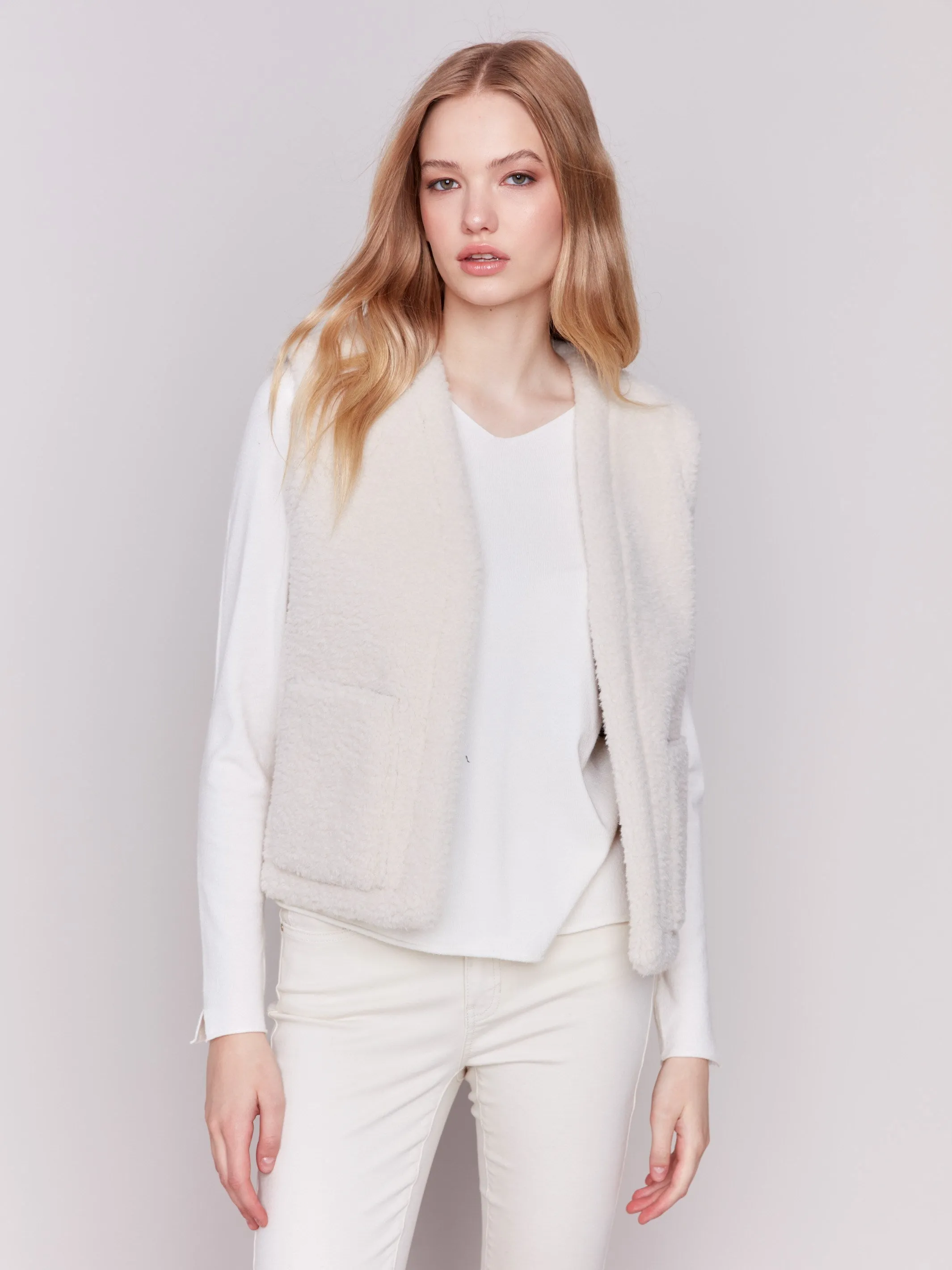 Reversible Faux Fur & Suede Vest - Ecru sold by Charlie B product image thumbnail 2