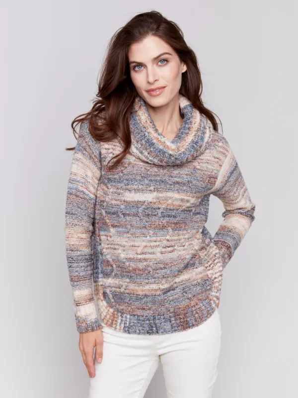 Two-Tone Yarn Color Cowl-Neck Sweater - Denim sold by Charlie B
