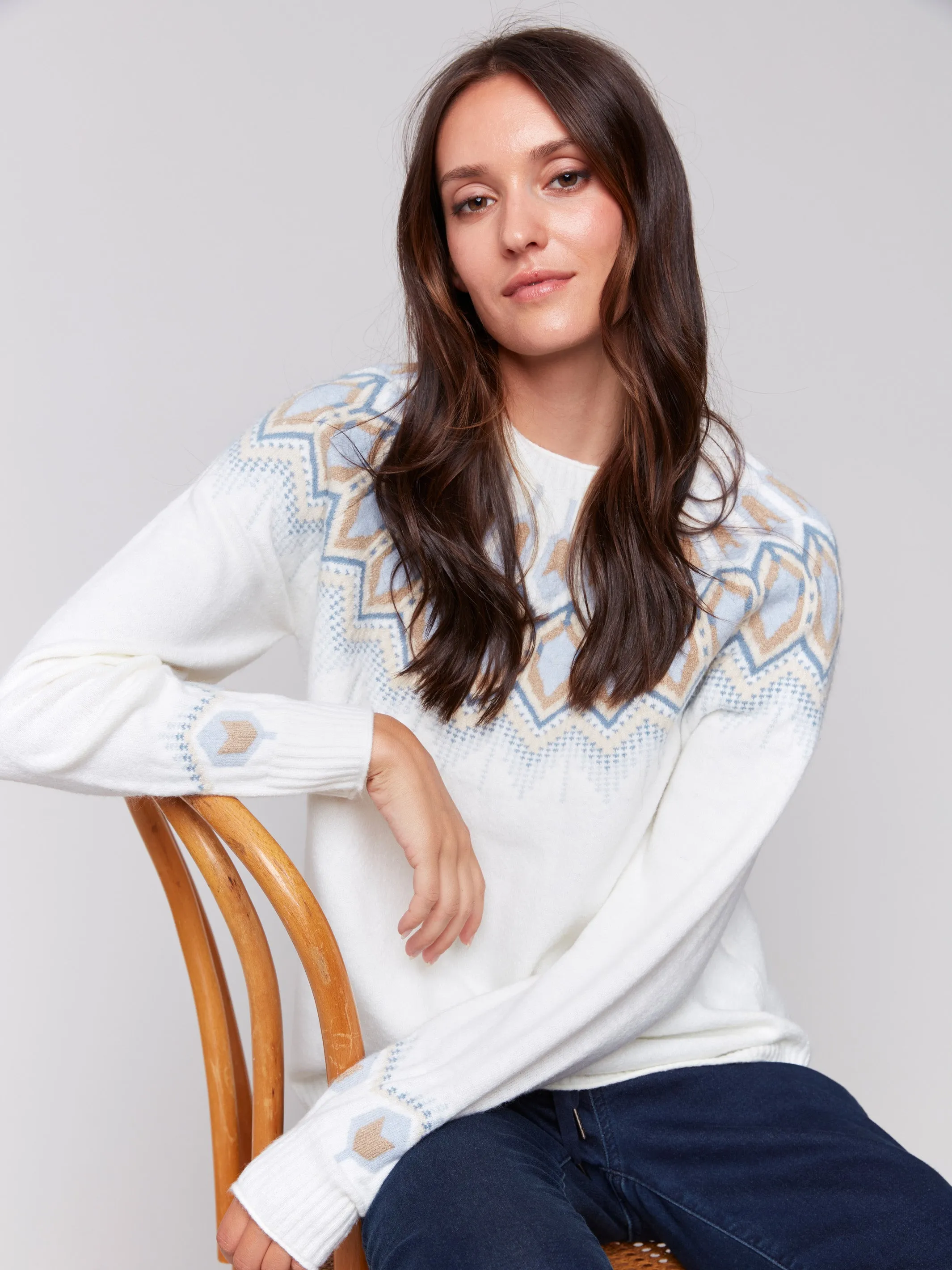 Jacquard Knit Ski Sweater - Cream sold by Charlie B product image thumbnail 3
