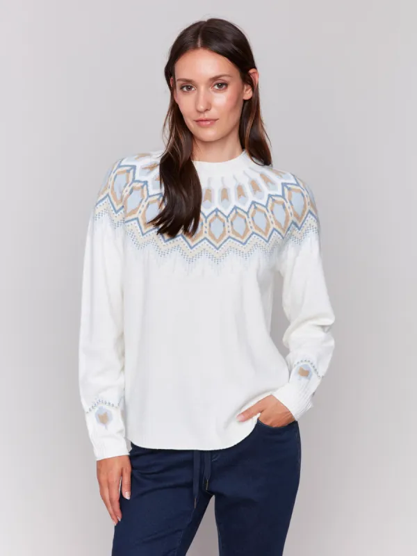Jacquard Knit Ski Sweater - Cream sold by Charlie B