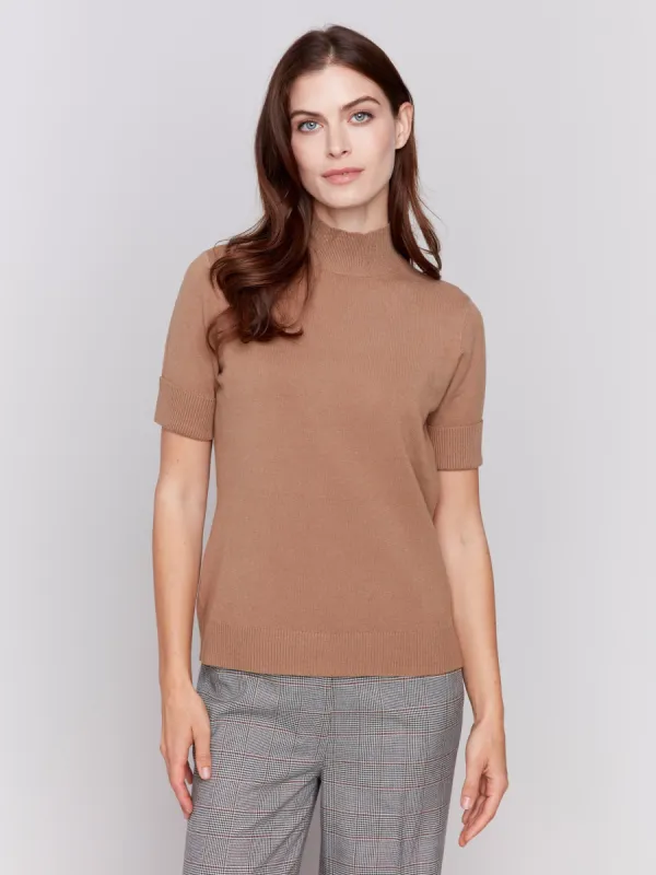 Short Sleeve Mock Neck Sweater - Truffle made by Charlie B
