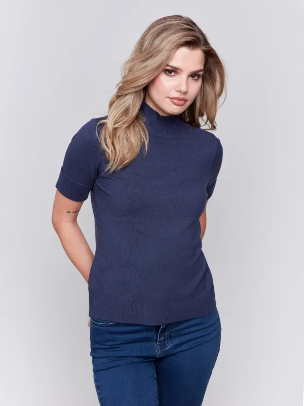 Short Sleeve Mock Neck Sweater - Denim sold by Charlie B