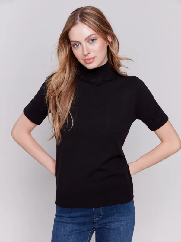 Short Sleeve Mock Neck Sweater - Black sold by Charlie B