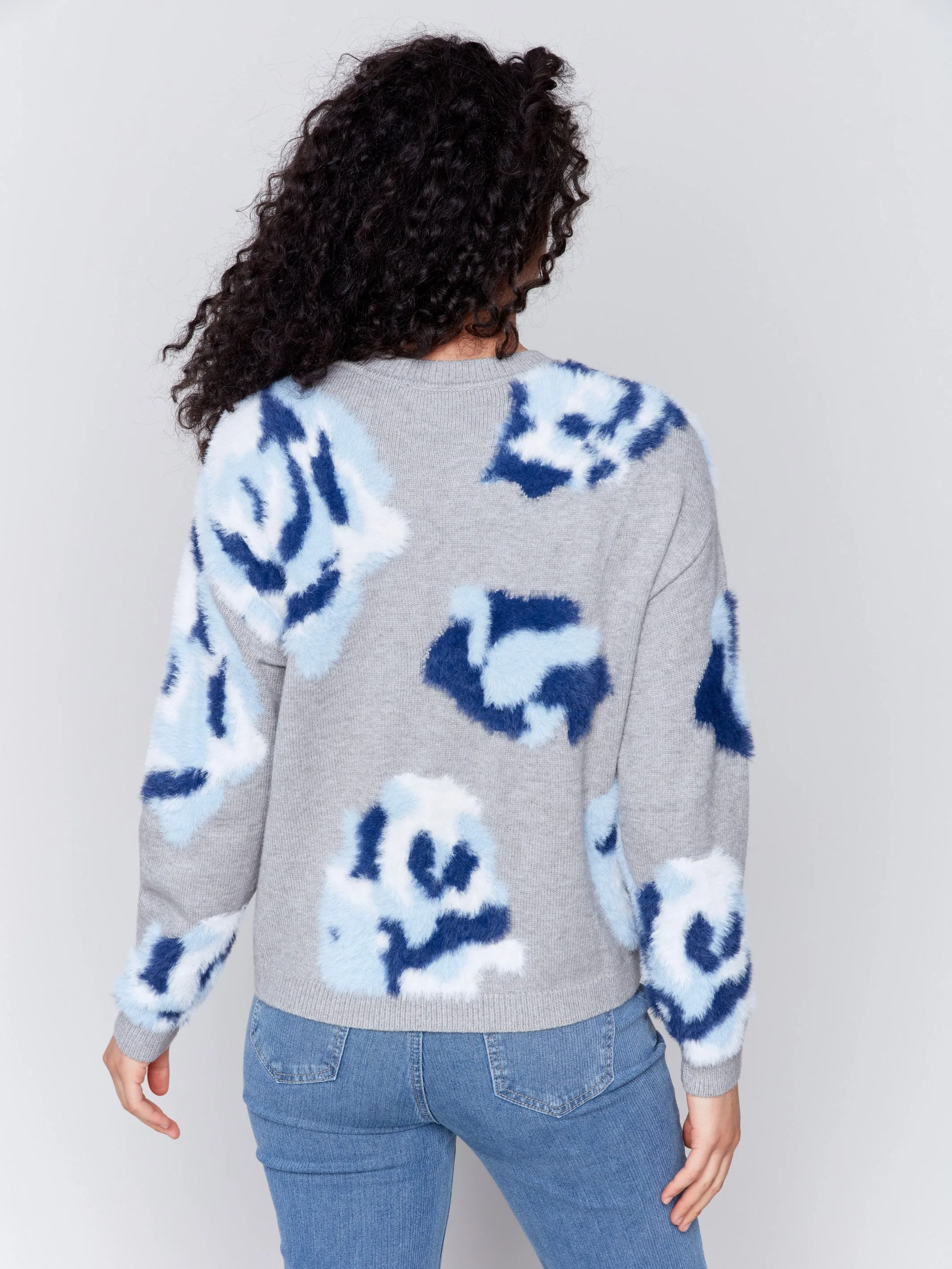 Fuzzy Floral Jacquard Knit Sweater - Light Grey sold by Charlie B product image thumbnail 4
