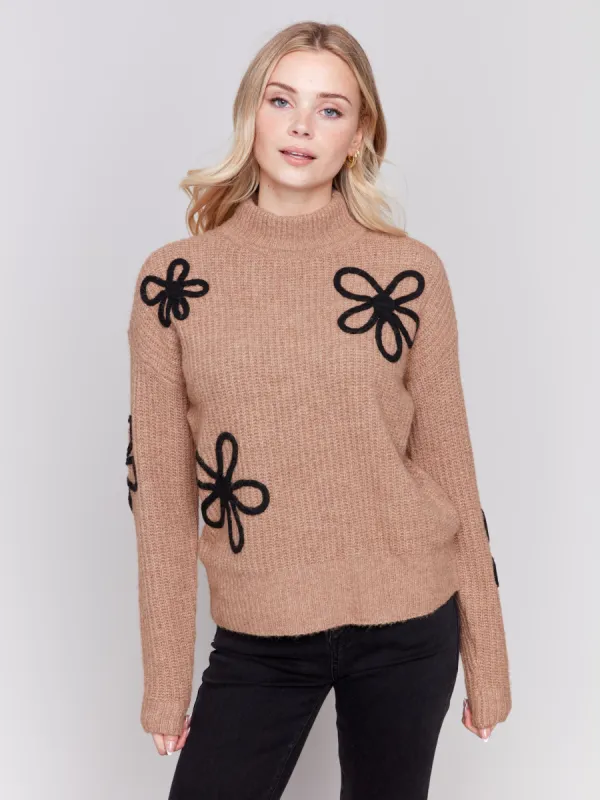 Mock Neck Floral Sweater - Truffle sold by Charlie B