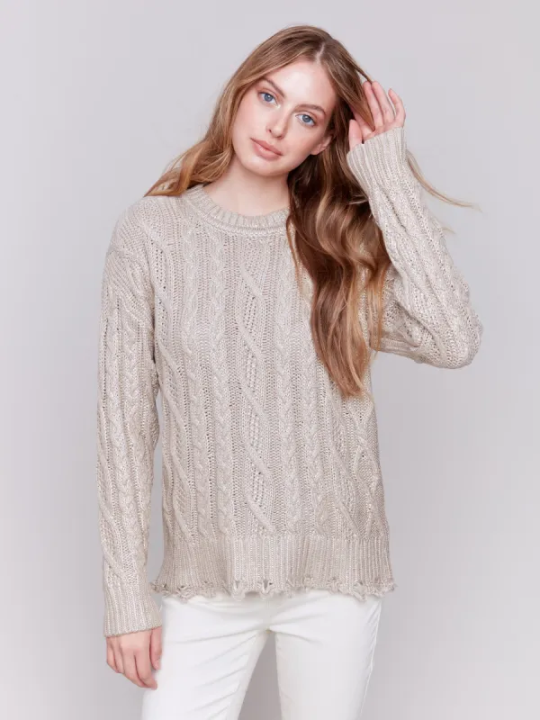 Metallic Cable Knit Sweater - Champagne sold by Charlie B