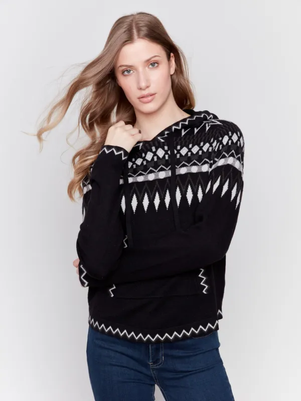 Plush Knit Ski Hoodie Sweater - Black sold by Charlie B