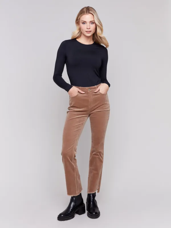 Bootcut Corduroy Pants with Asymmetrical Hem - Truffle sold by Charlie B