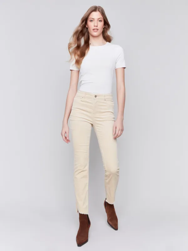 Bootcut Corduroy Pants With Asymmetrical Hem - Natural sold by Charlie B
