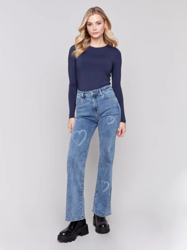 Flare Jeans with Hearts - Medium Blue sold by Charlie B