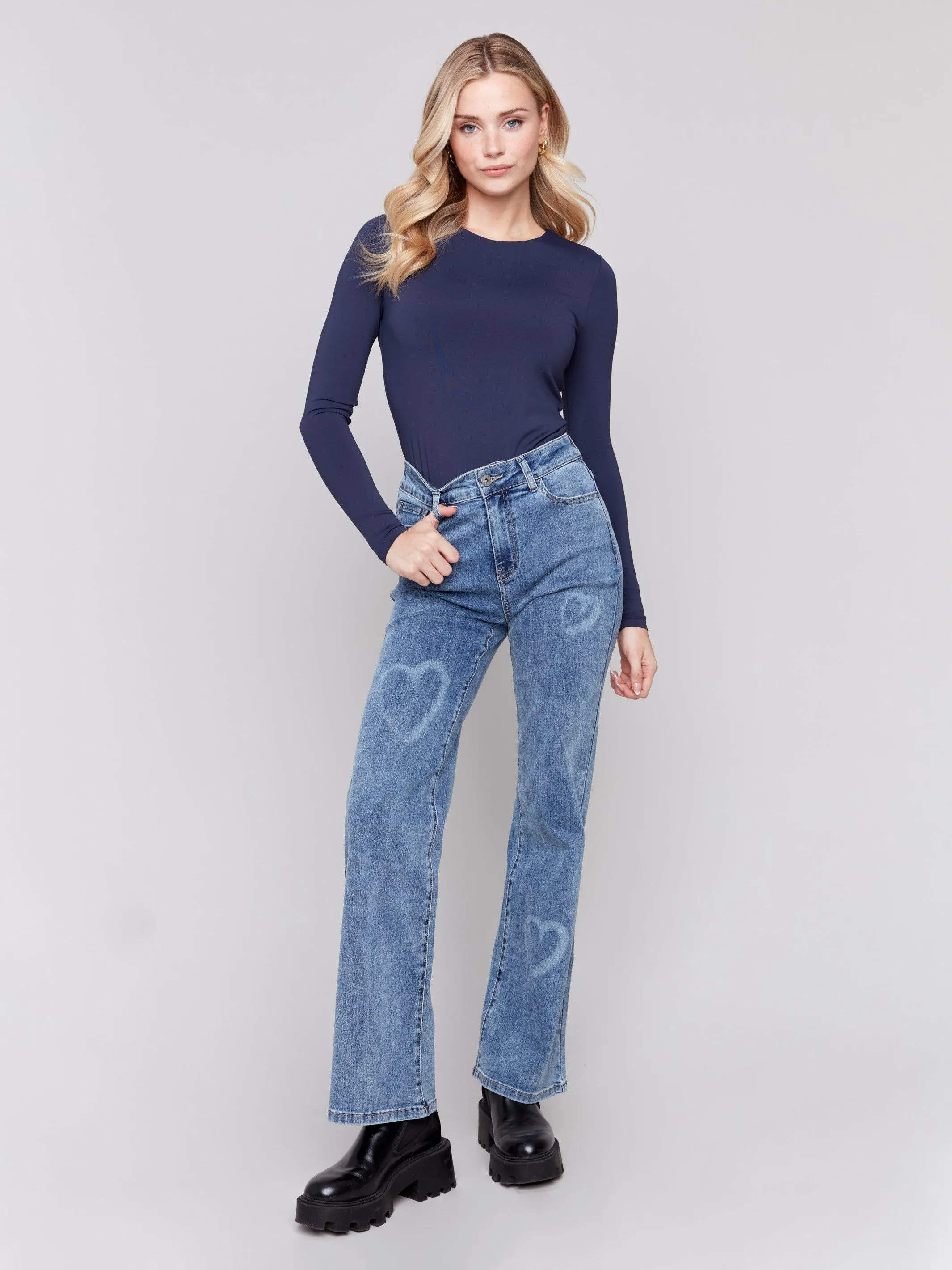 Flare Jeans with Hearts - Medium Blue sold by Charlie B product image thumbnail 4