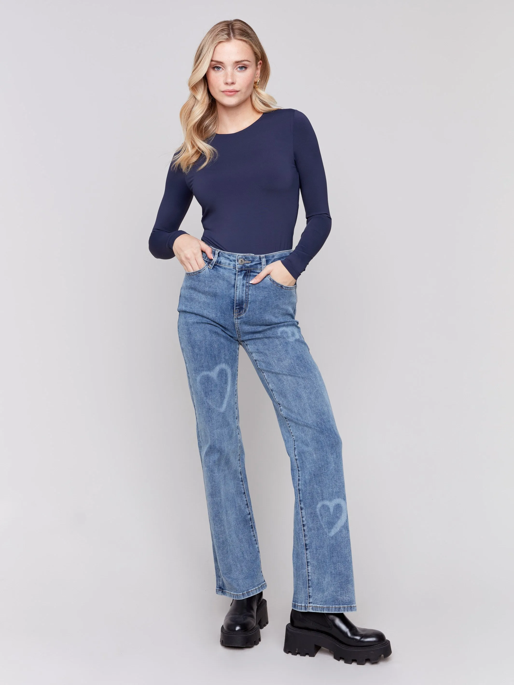 Flare Jeans with Hearts - Medium Blue sold by Charlie B product image thumbnail 5