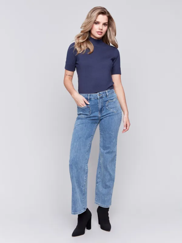 Flare Jeans With Heart Shaped Pockets - Medium Blue sold by Charlie B