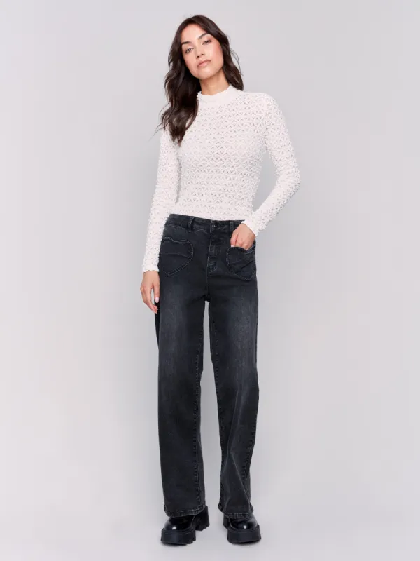 Flare Jeans with Heart Shaped Pockets - Charcoal sold by Charlie B