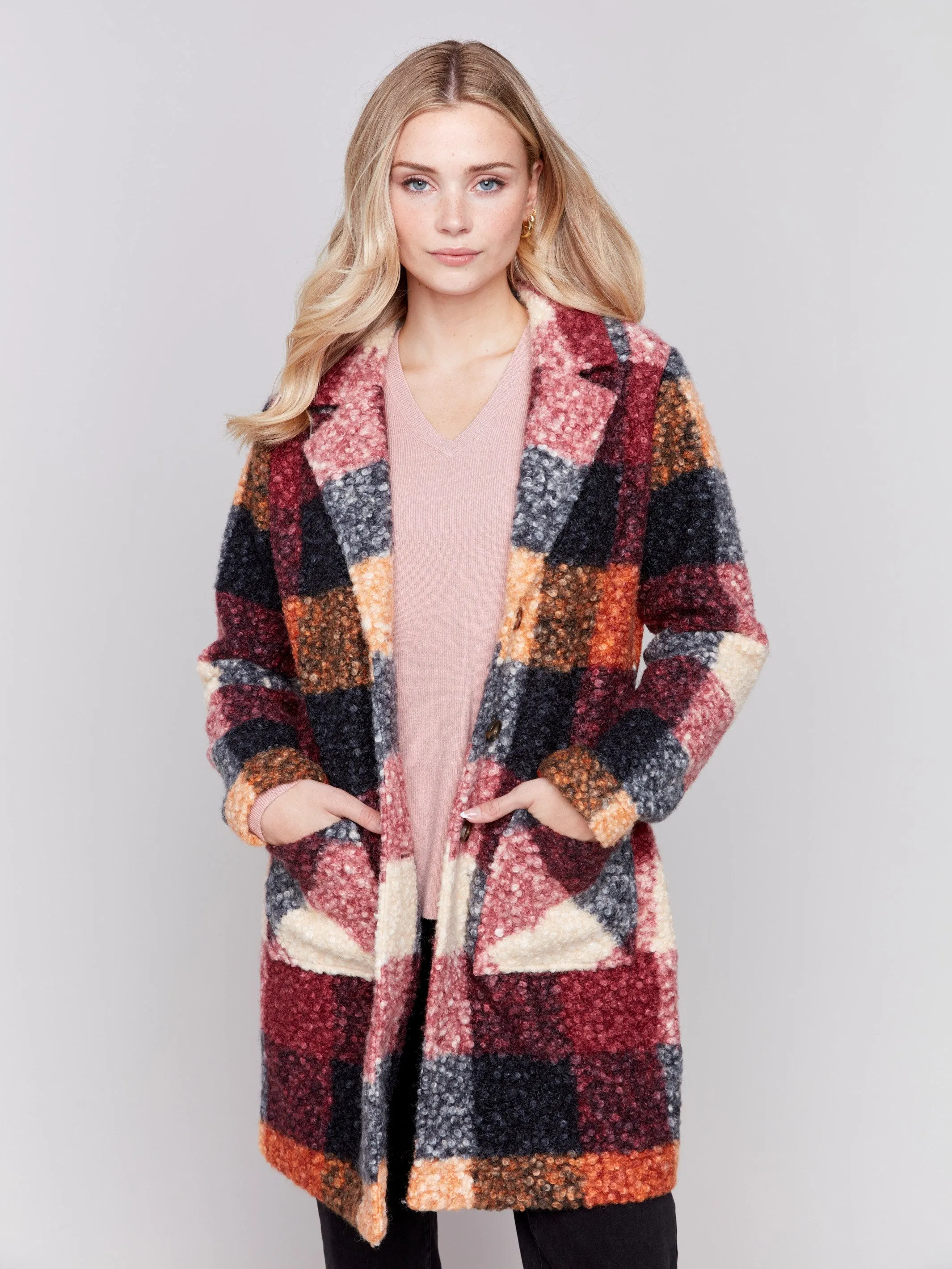 Plaid Bouclé Knit Coat - Cabernet sold by Charlie B product image thumbnail 4