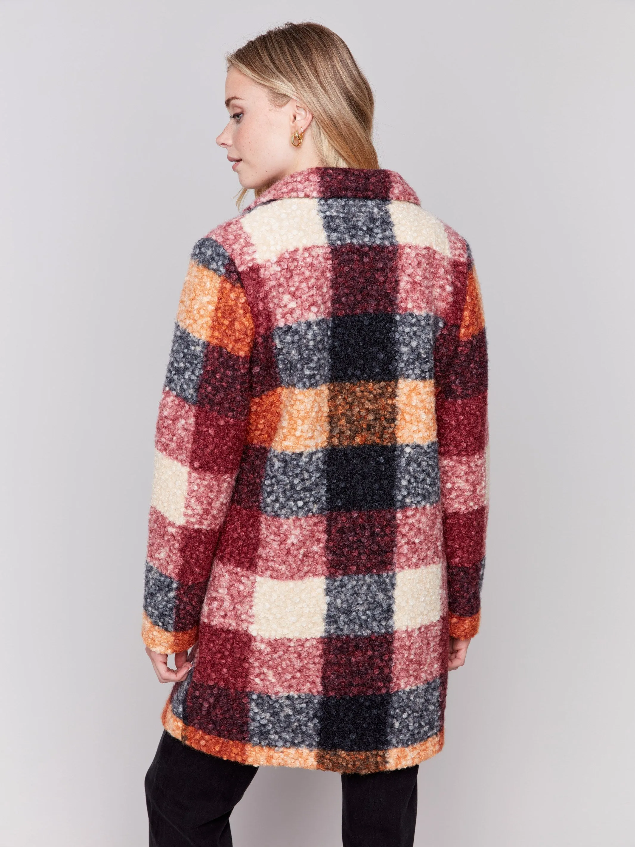 Plaid Bouclé Knit Coat - Cabernet sold by Charlie B product image thumbnail 5