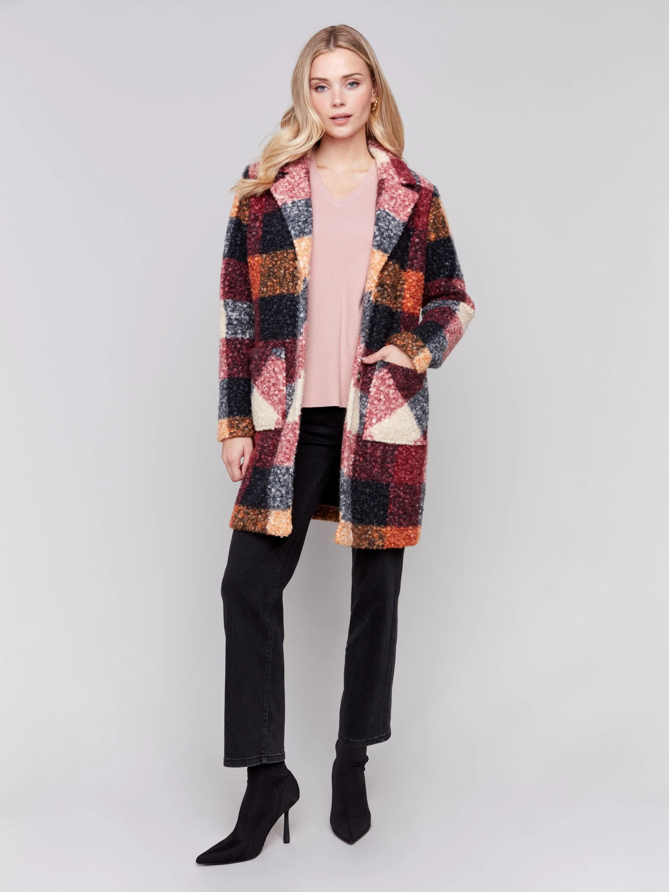 Plaid Bouclé Knit Coat - Cabernet sold by Charlie B product image thumbnail 2