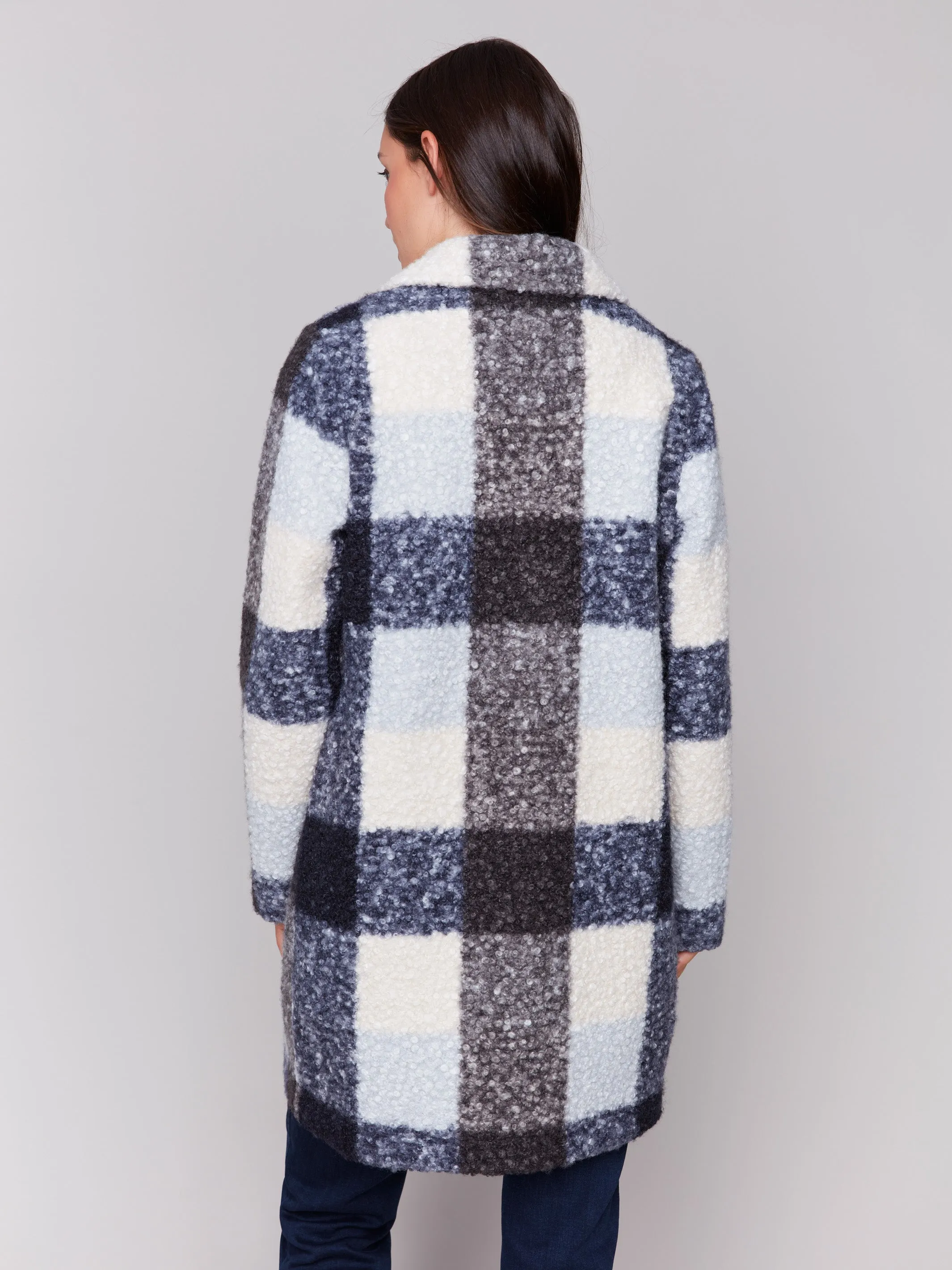 Plaid Bouclé Knit Coat - Navy sold by Charlie B product image thumbnail 4
