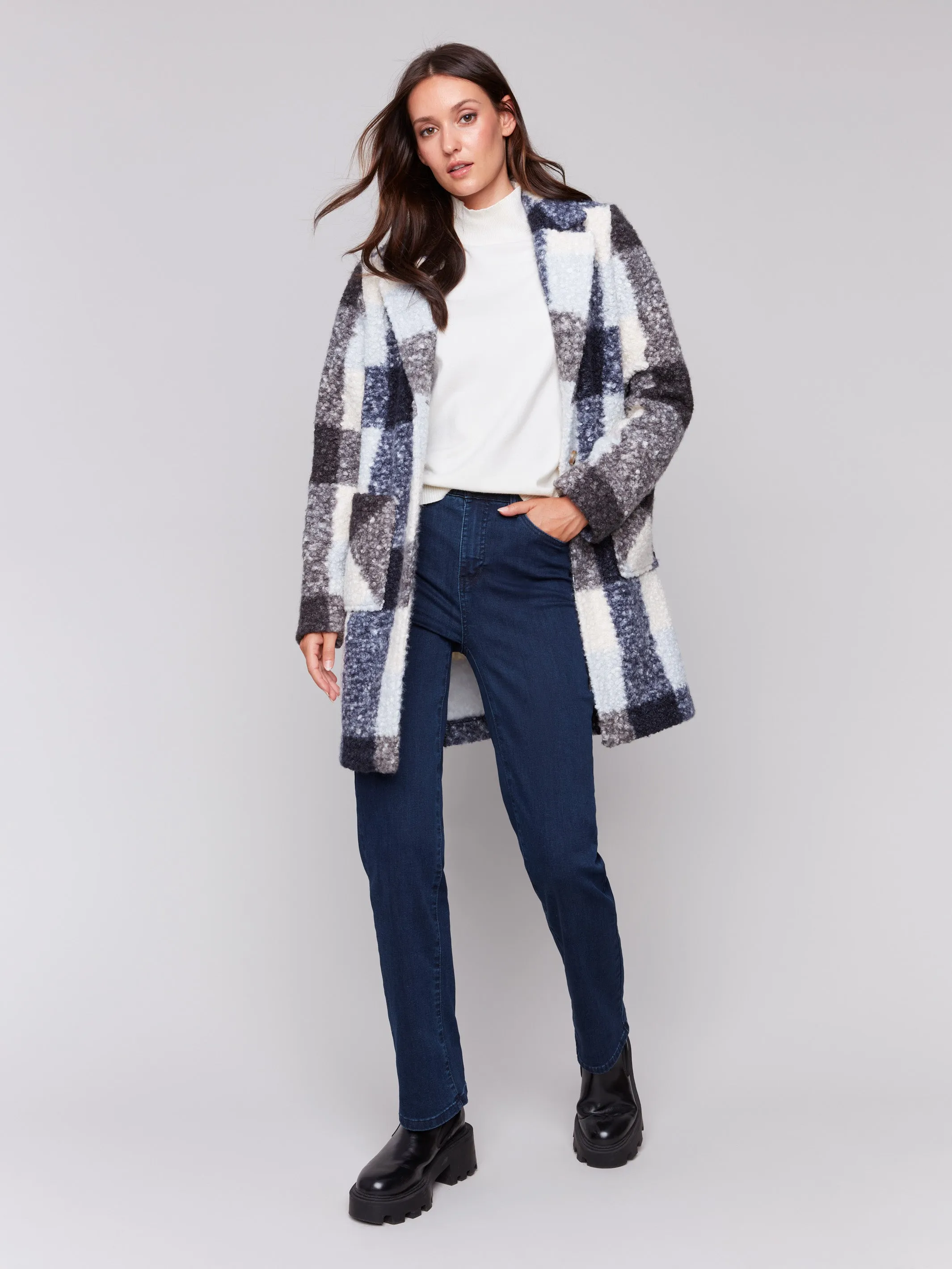 Plaid Bouclé Knit Coat - Navy sold by Charlie B product image thumbnail 2
