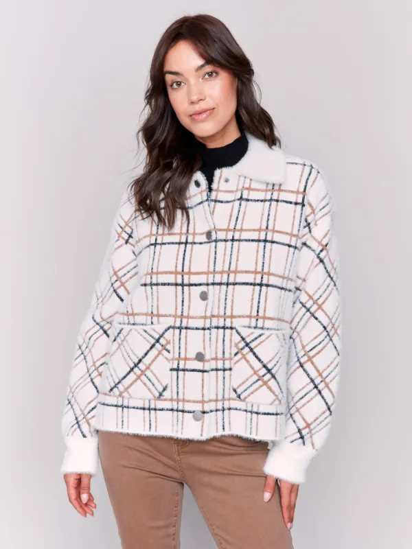 Short Plaid Knit Jacket - Terracotta sold by Charlie B